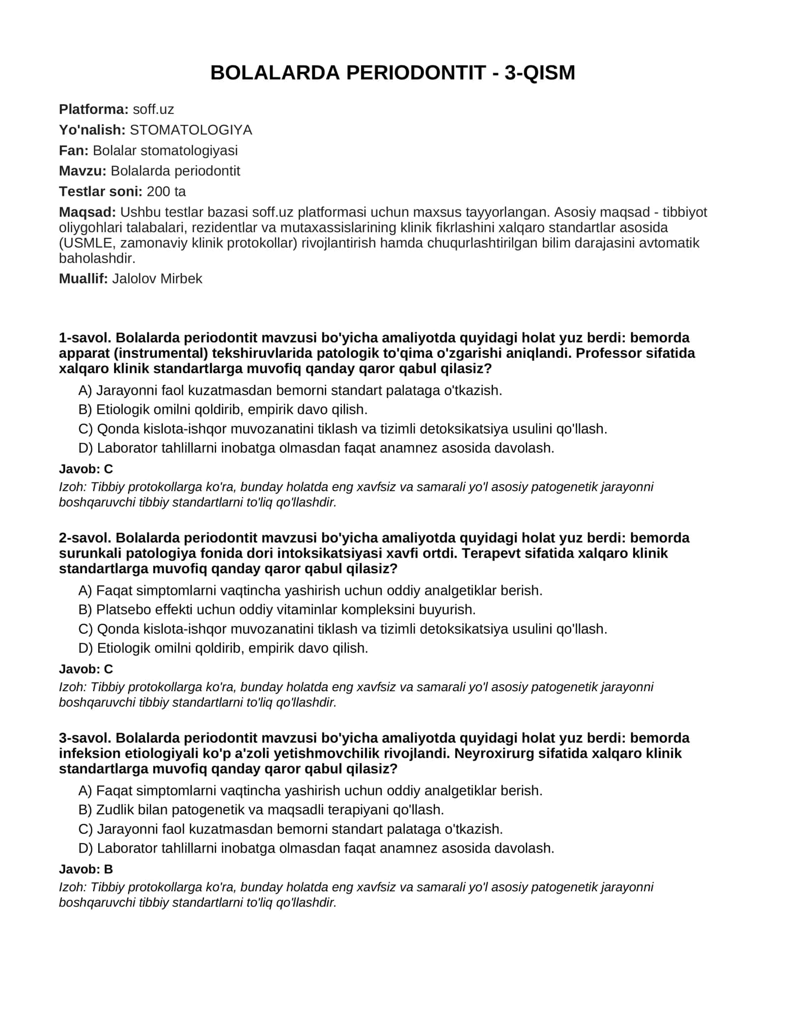 BOLALARDA PERIODONTIT - 3-QISM