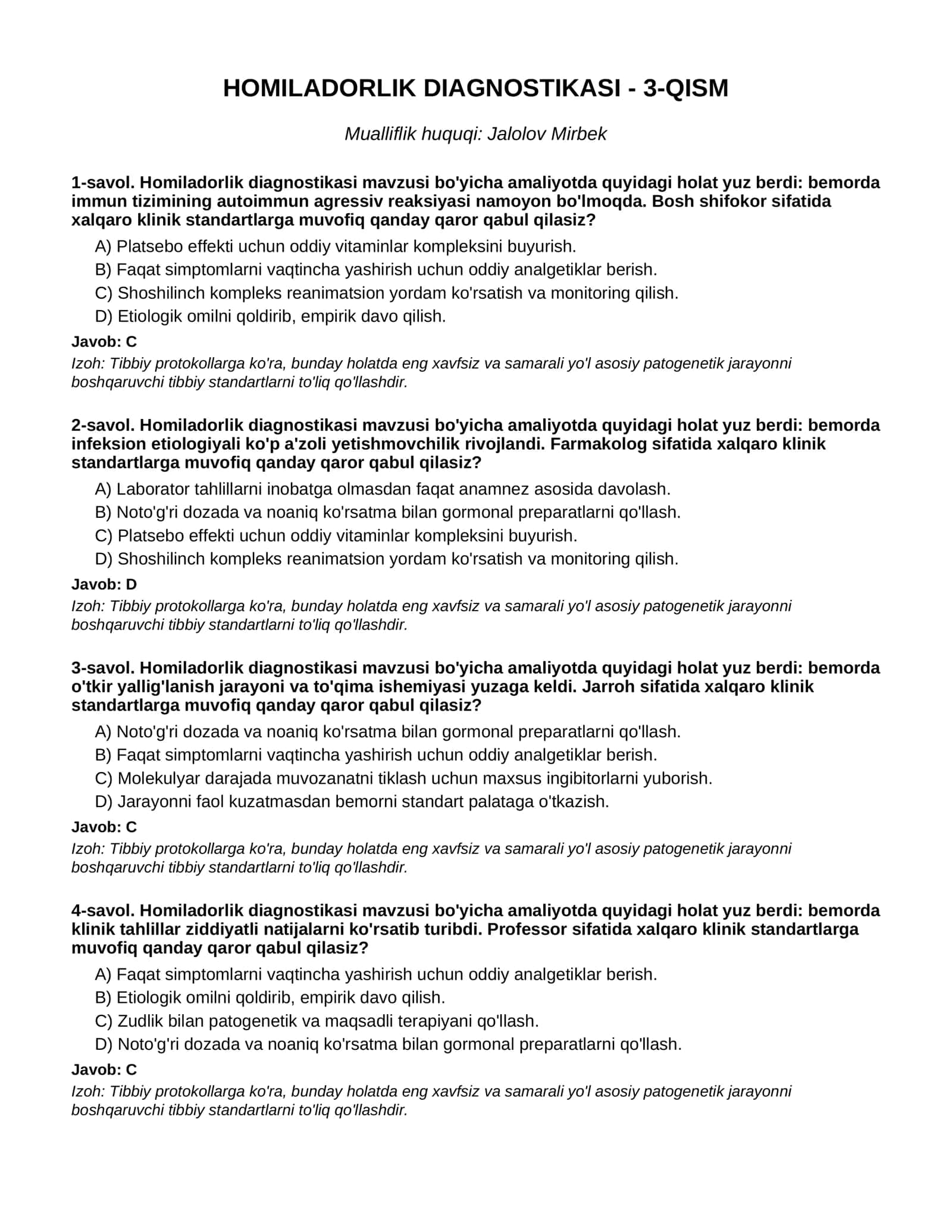 Homiladorlik Diagnostikasi - 3-QISM