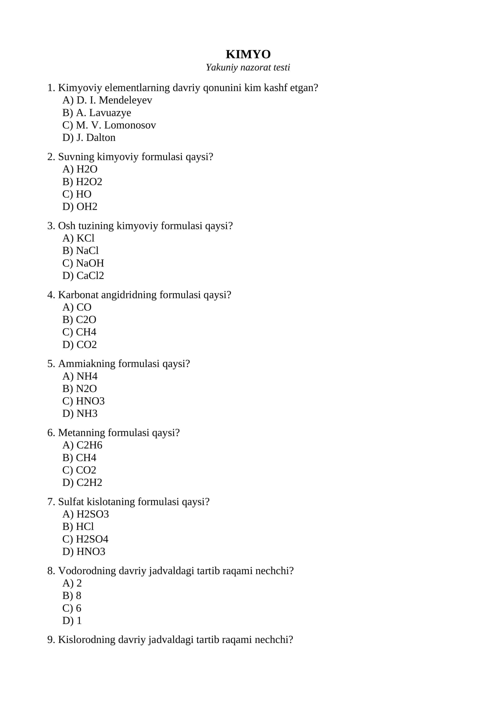 Yakuniy nazorat testi