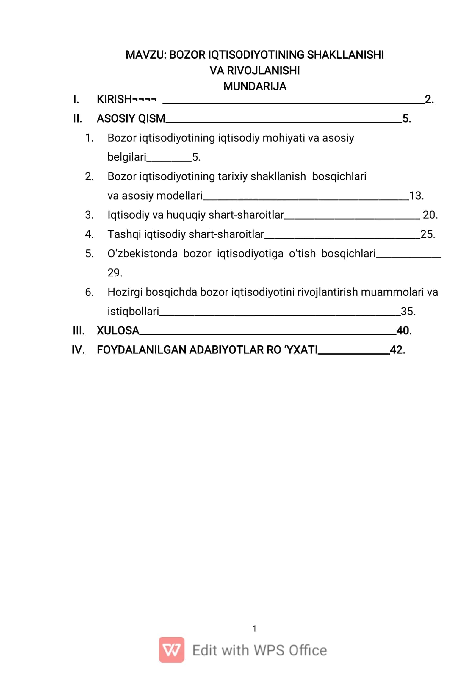 BOZOR IQTISODIYOTINING SHAKLLANISHI VA RIVOJLANISHI