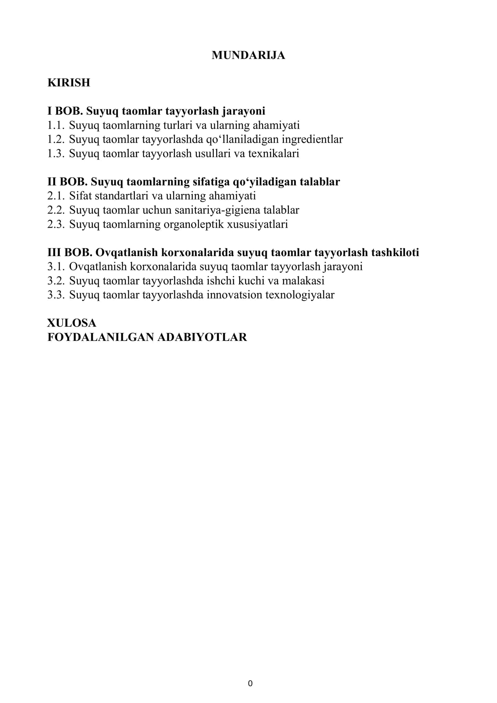 BOB. Suyuq taomlarning sifatiga qo‘yiladigan talablar