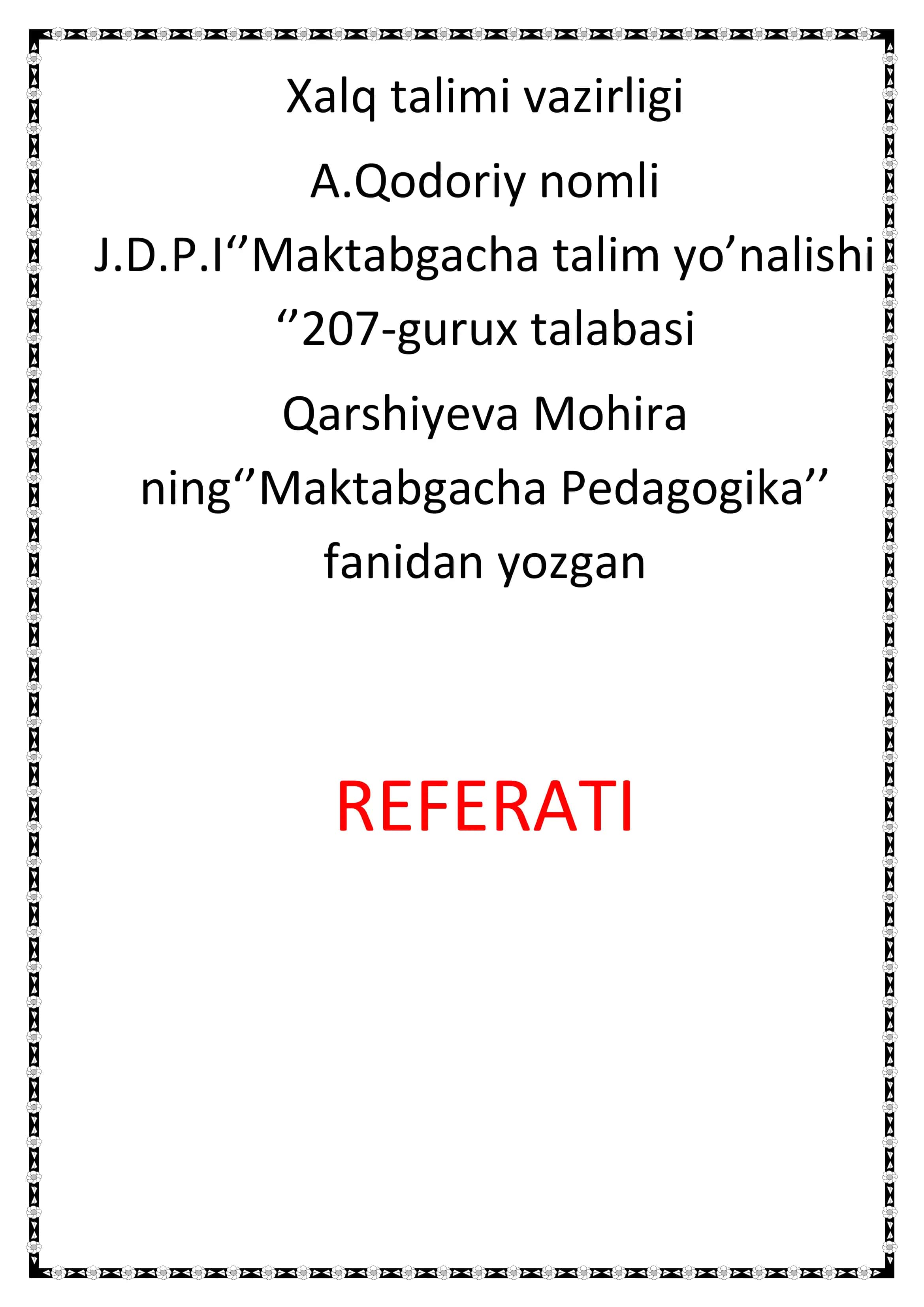 Ta’lim Tarbiyaning Zamonaviy Shakllari Referati