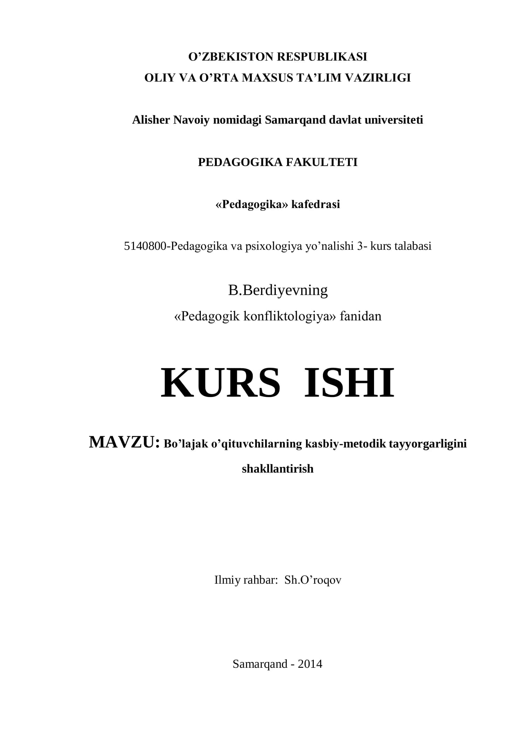 Bo’lajak o’qituvchilarning kasbiy-metodik tayyorgarligini