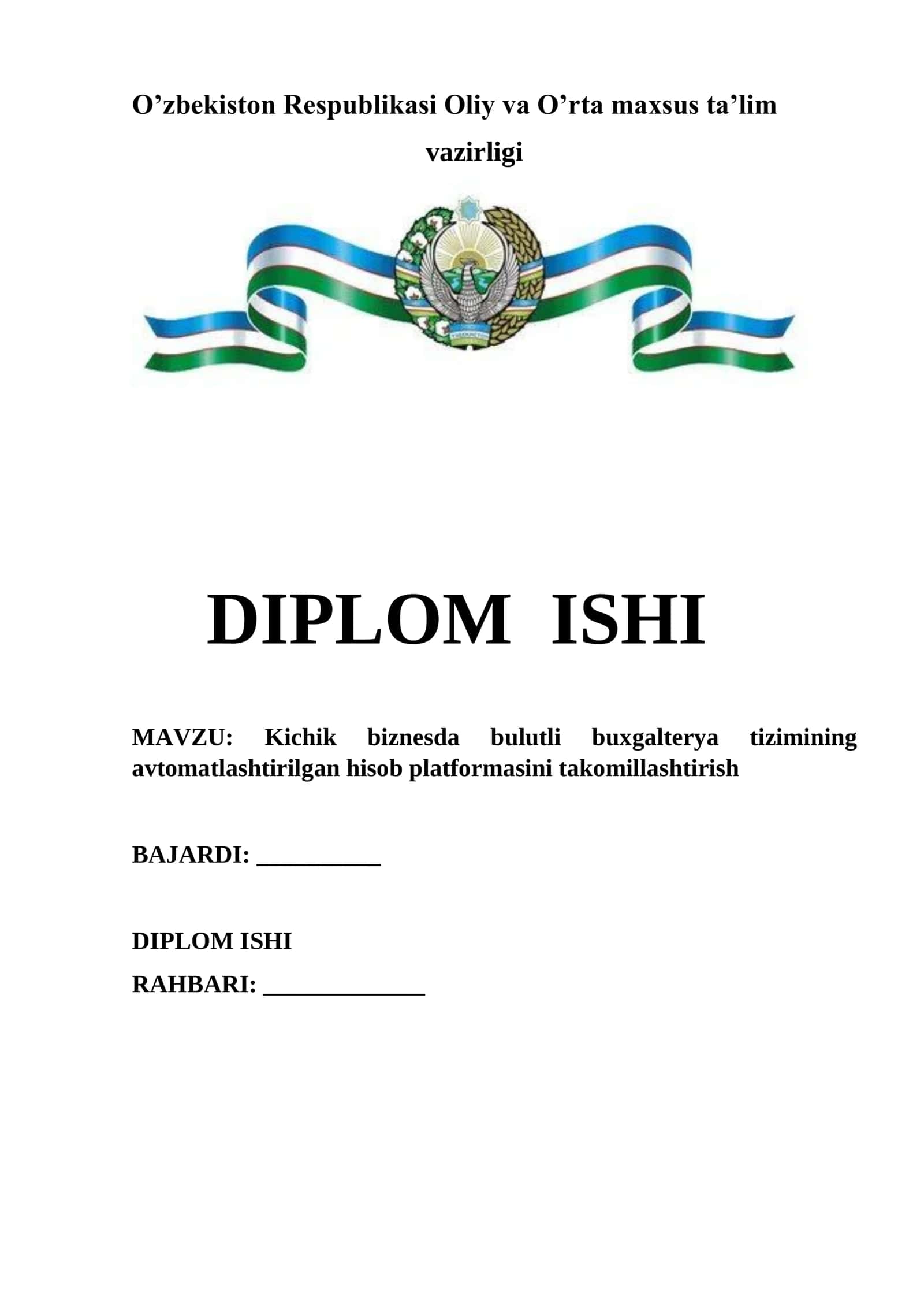 Kichik biznesda bulutli buxgalteriya tizimining avtomatlashtirilgan hisob platformasini takomillashtirish