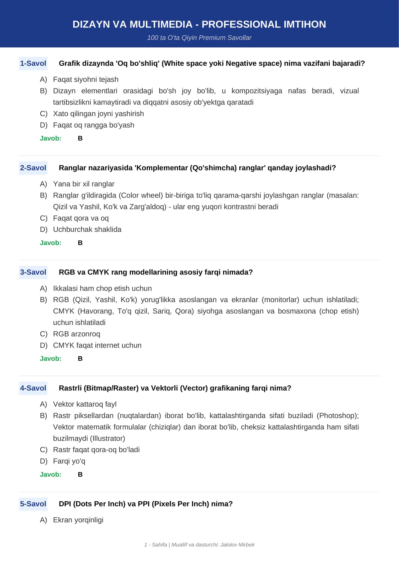 DIZAYN VA MULTIMEDIA - PROFESSIONAL IMTIHON