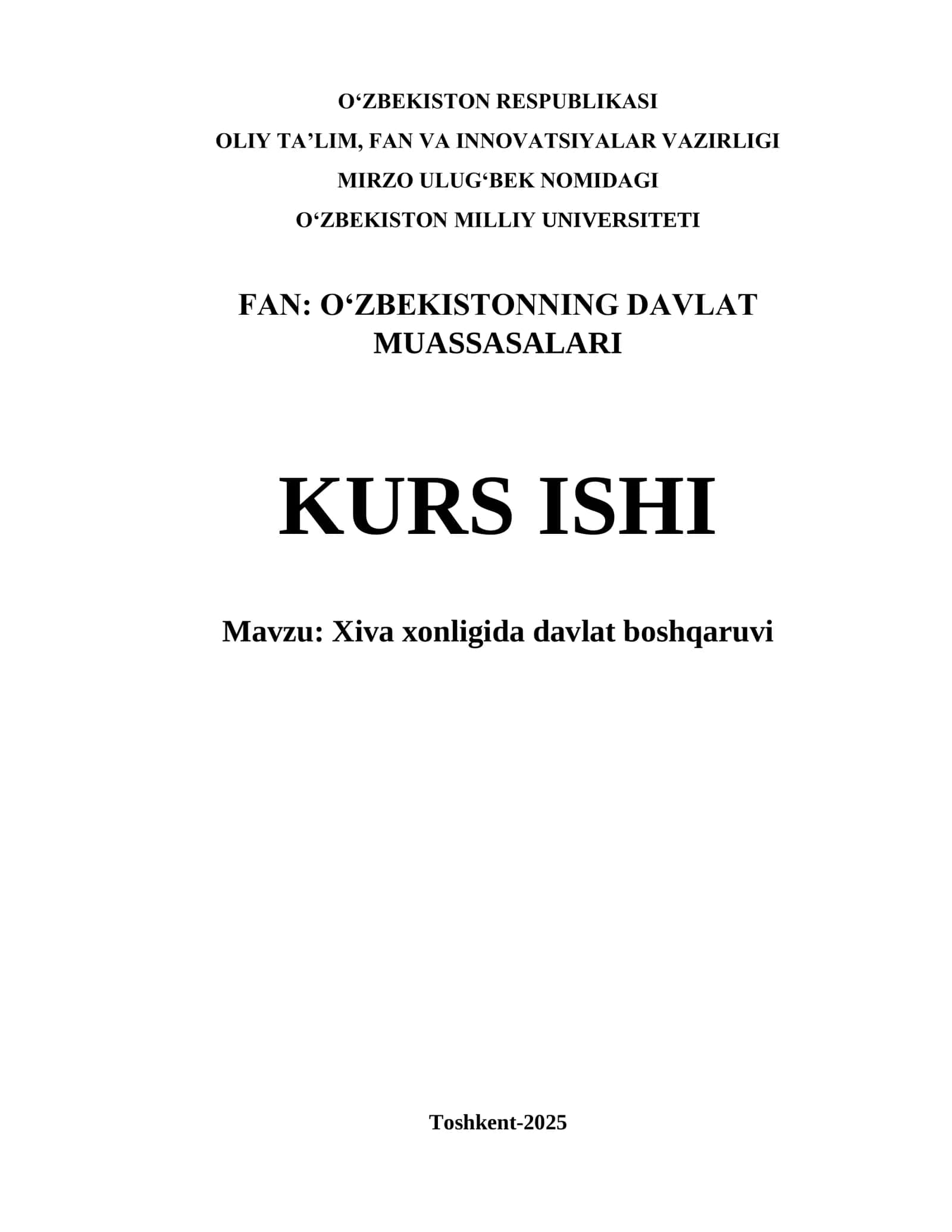 Xiva xonligida davlat boshqaruvi