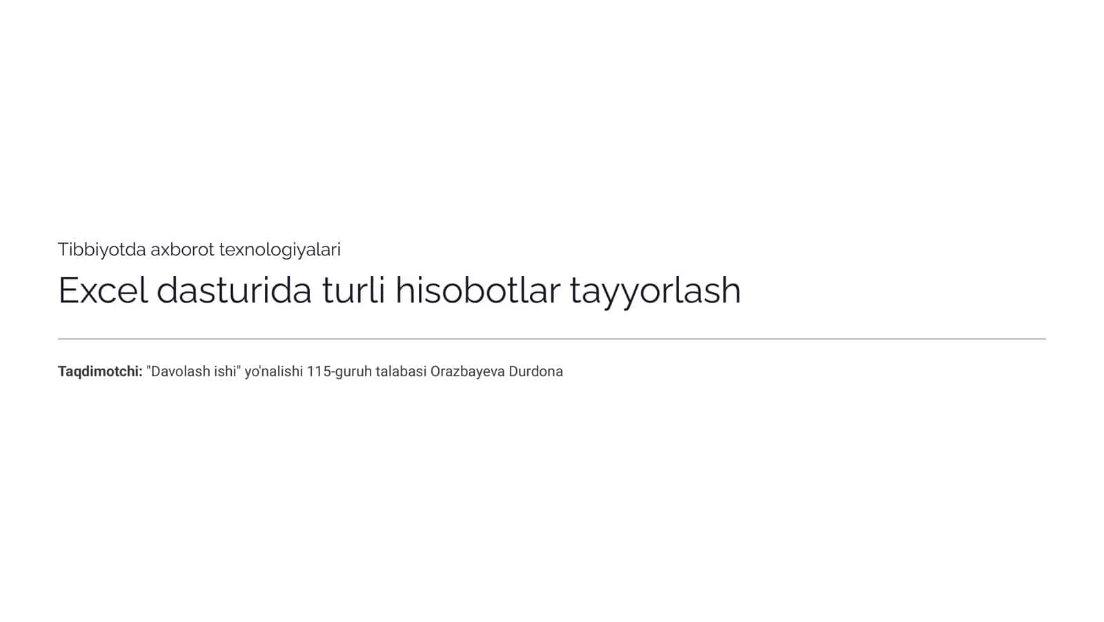 Excel dasturida turli hisobotlar tayyorlash.