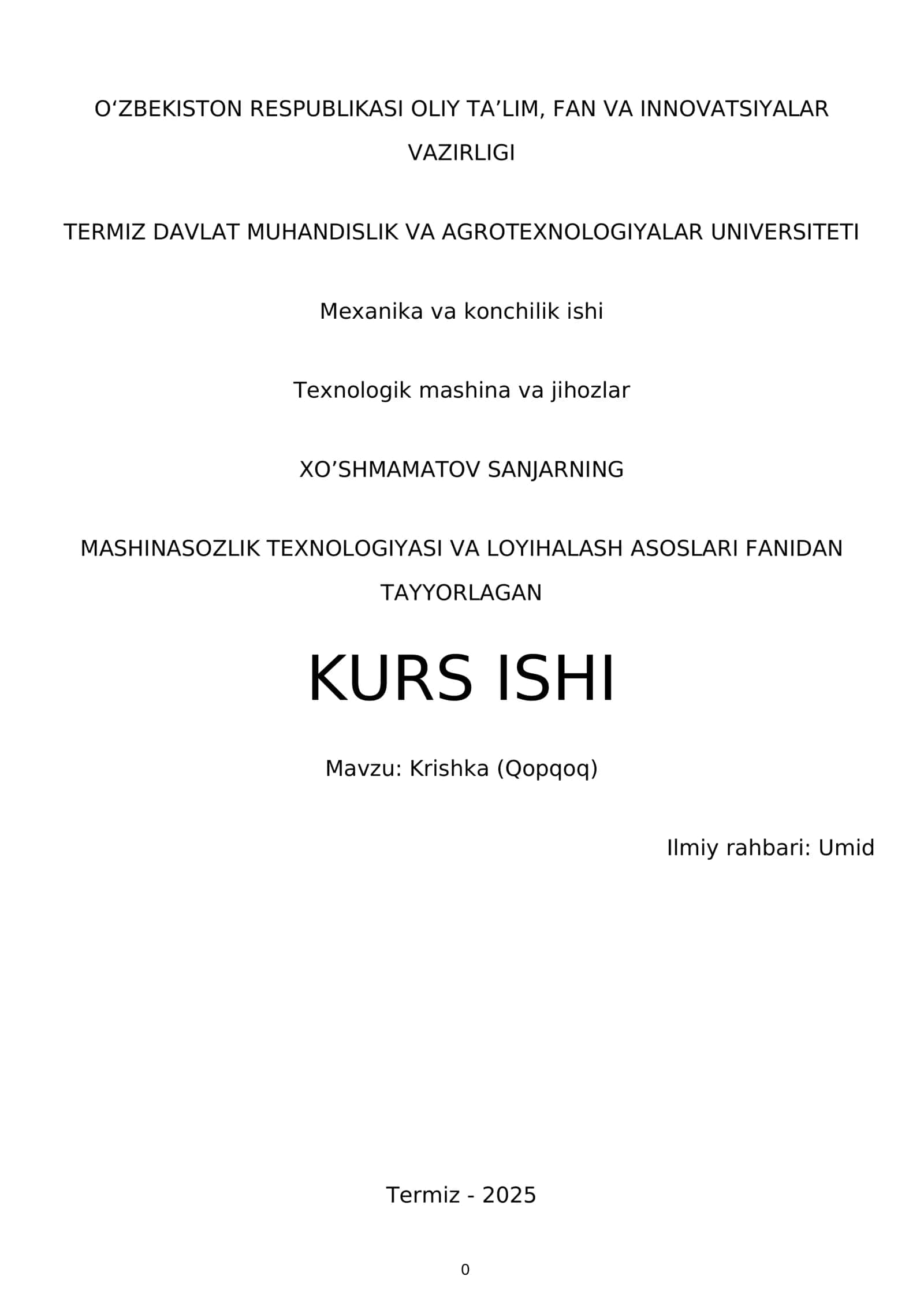 Krishka (Qopqoq) 1