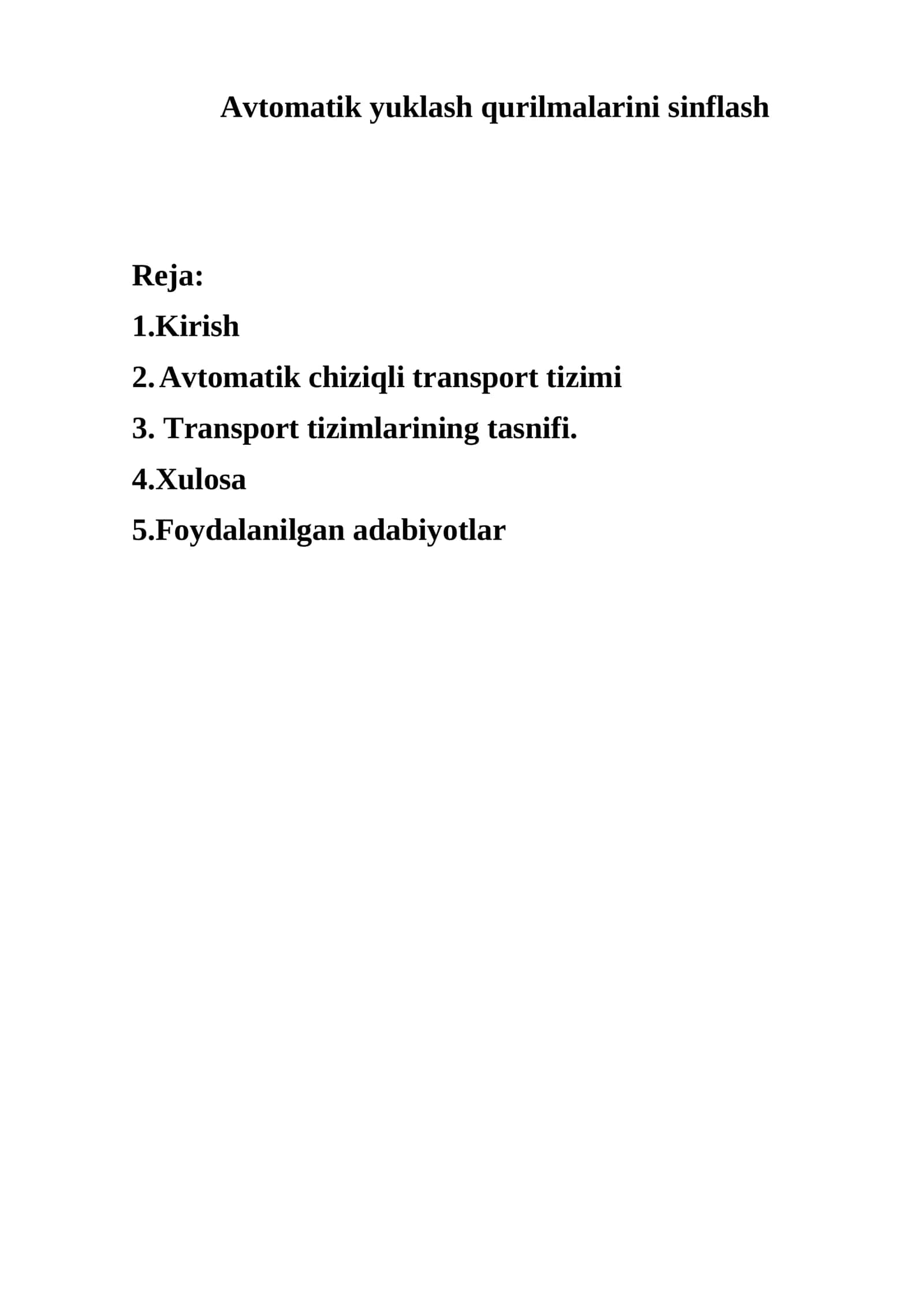 Avtomatik yuklash qurilmalarini sinflash