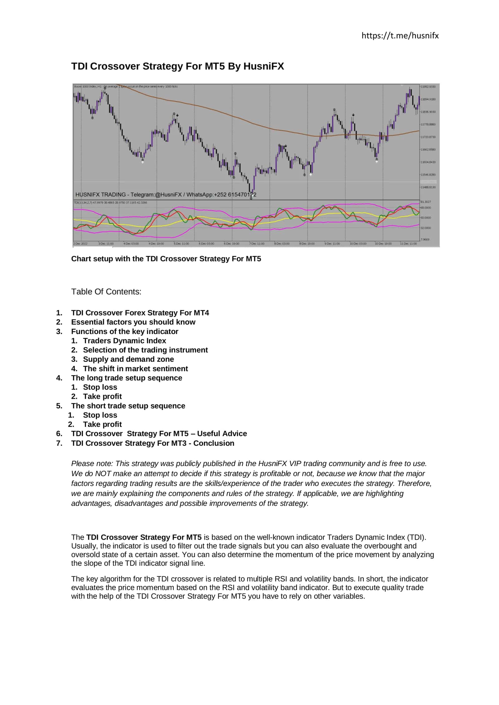 TDI Crossover Strategy For MT5 By HusniFX