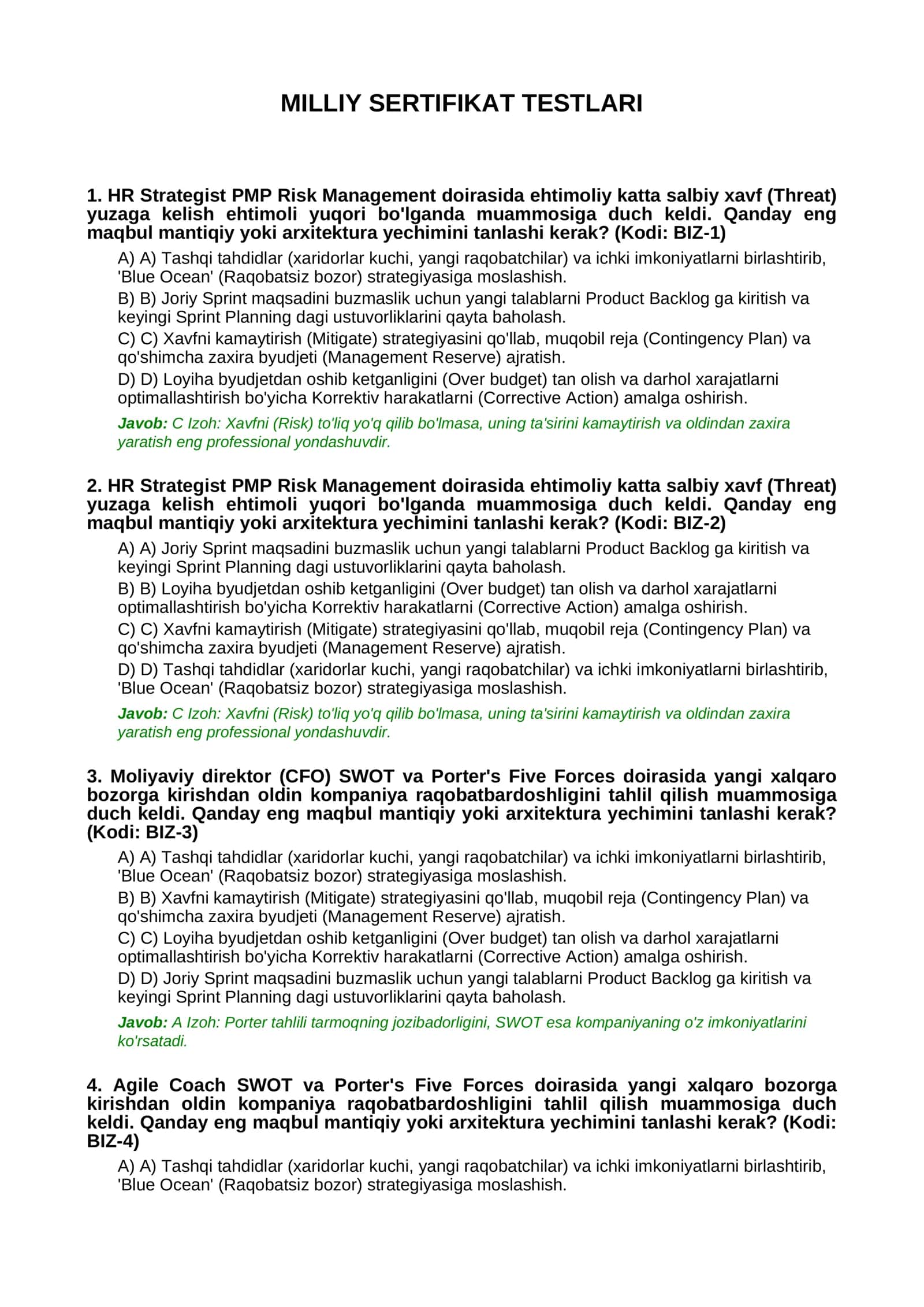 MILLIY SERTIFIKAT TESTLARI