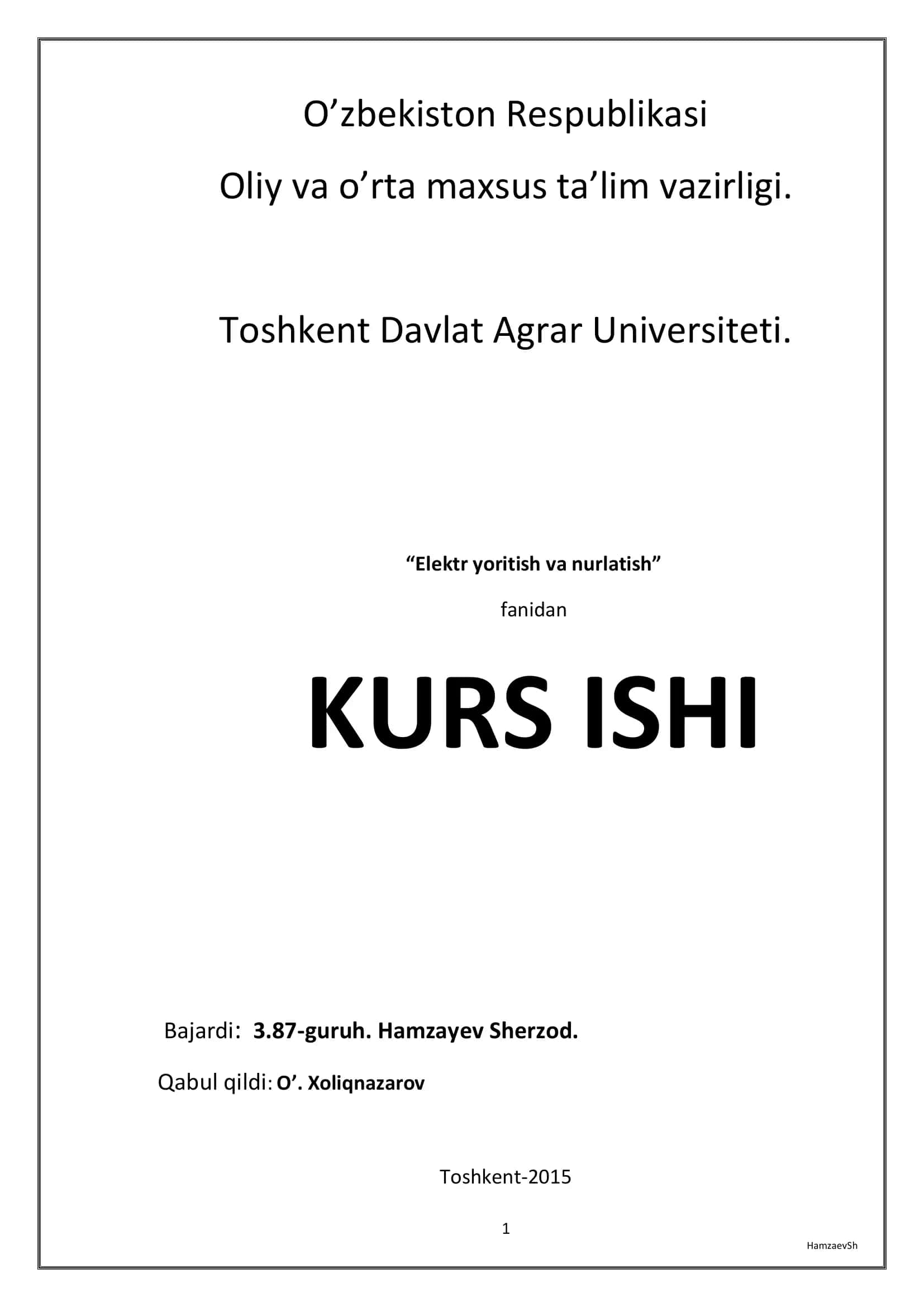 Elektr yoritish va nurlatish kurs ishi