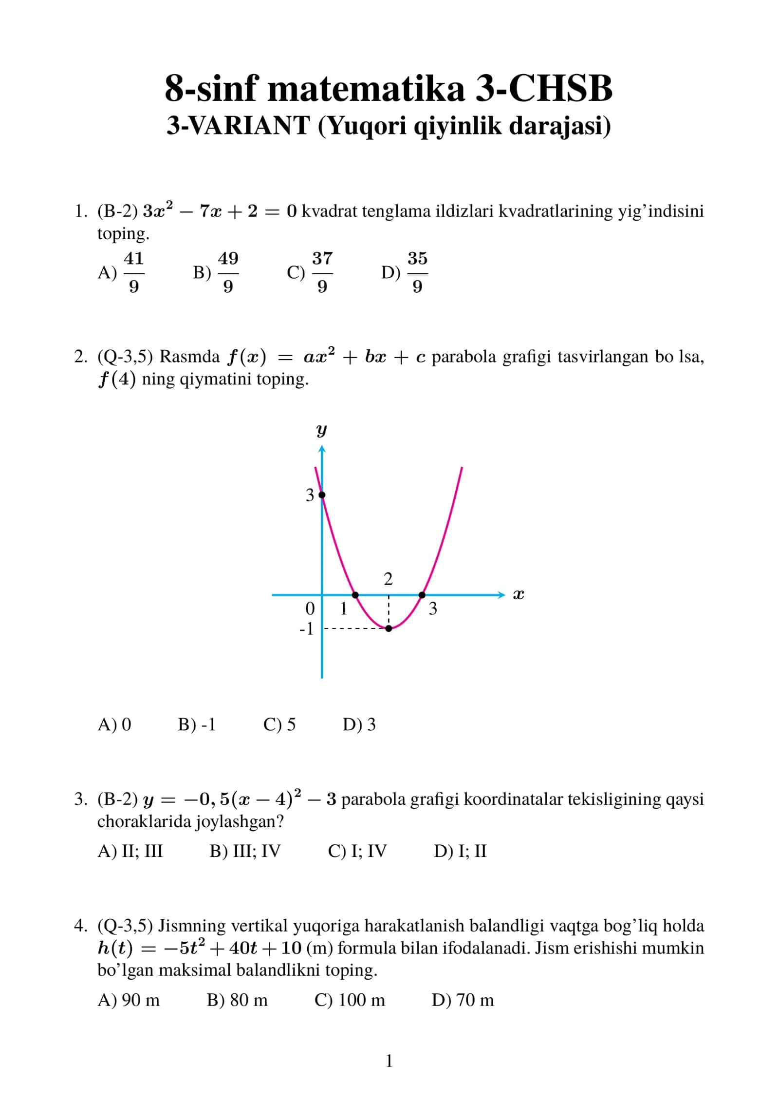 8-sinf matematika 4-CHSB