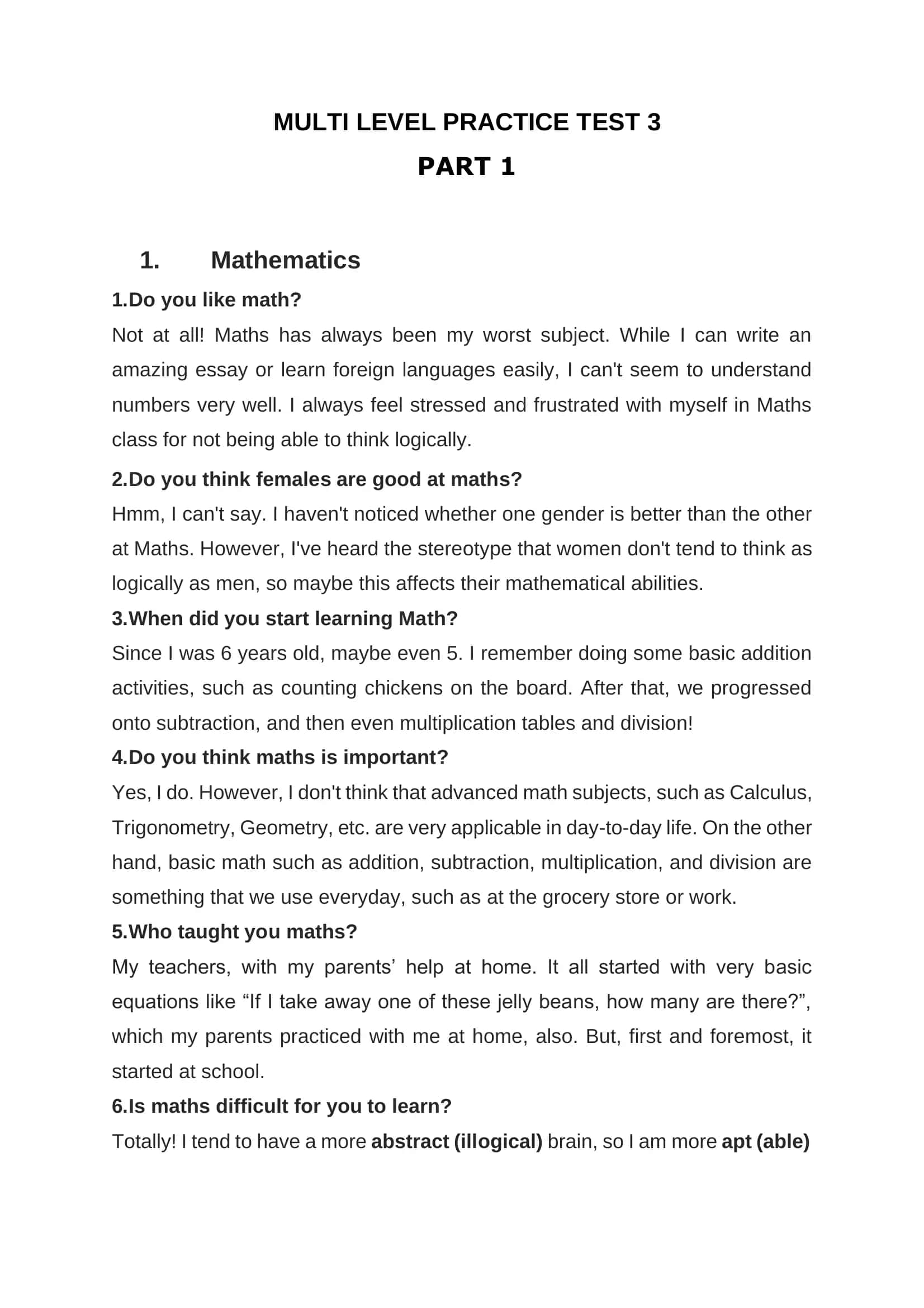 MULTI LEVEL PRACTICE TEST 3