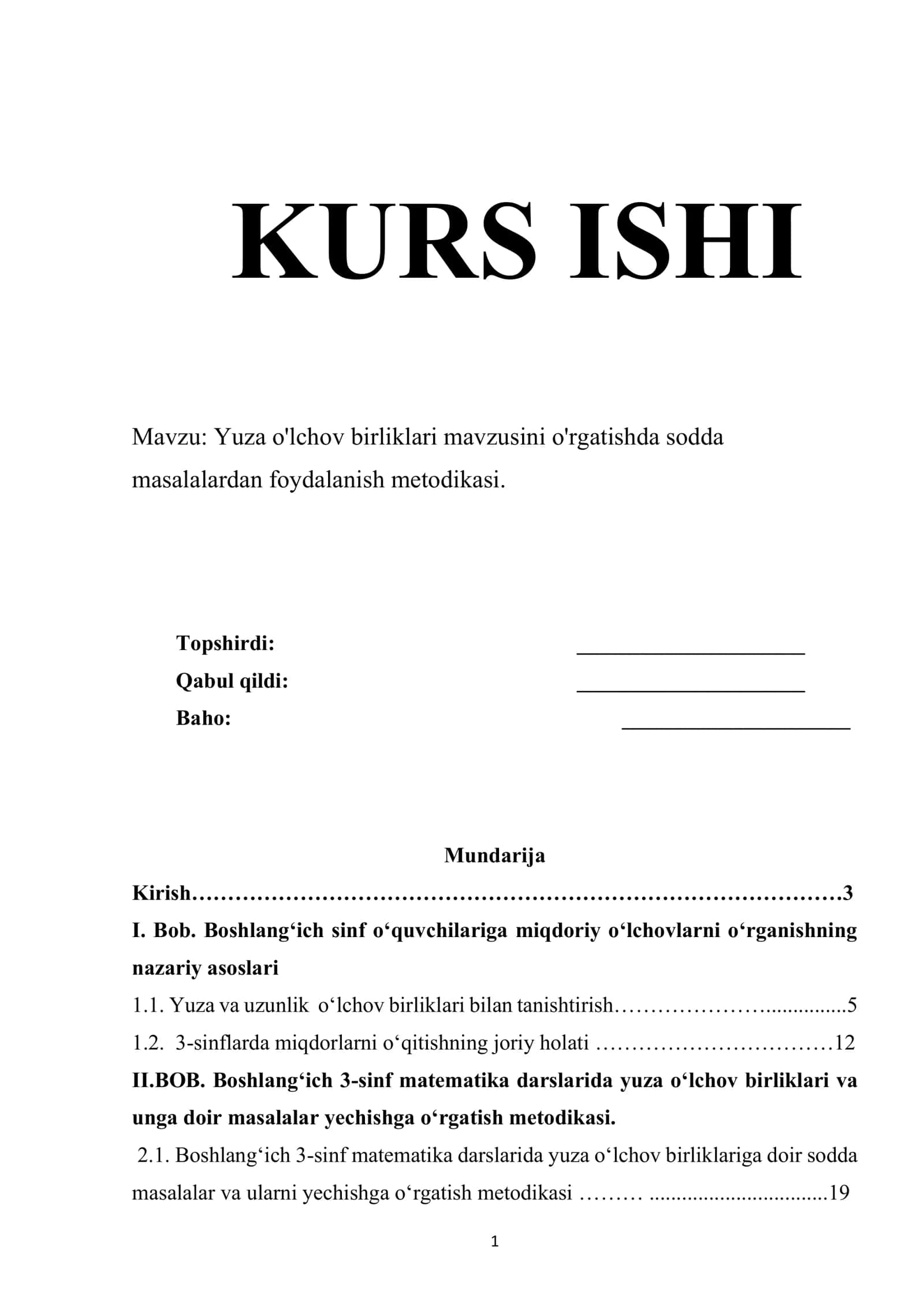 Boshlang'ich sinflarni tayyorlash matematika 1