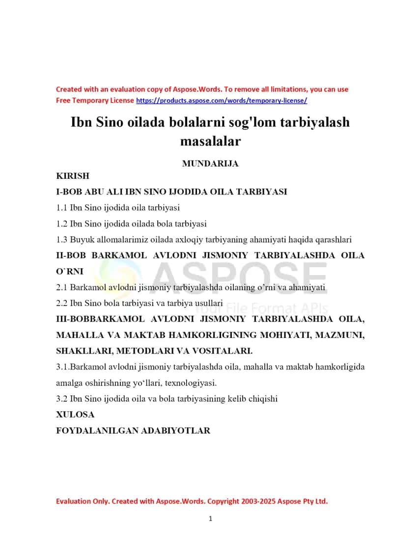 Ibn Sino oilada bolalarni sog'lom tarbiyalash masalalari