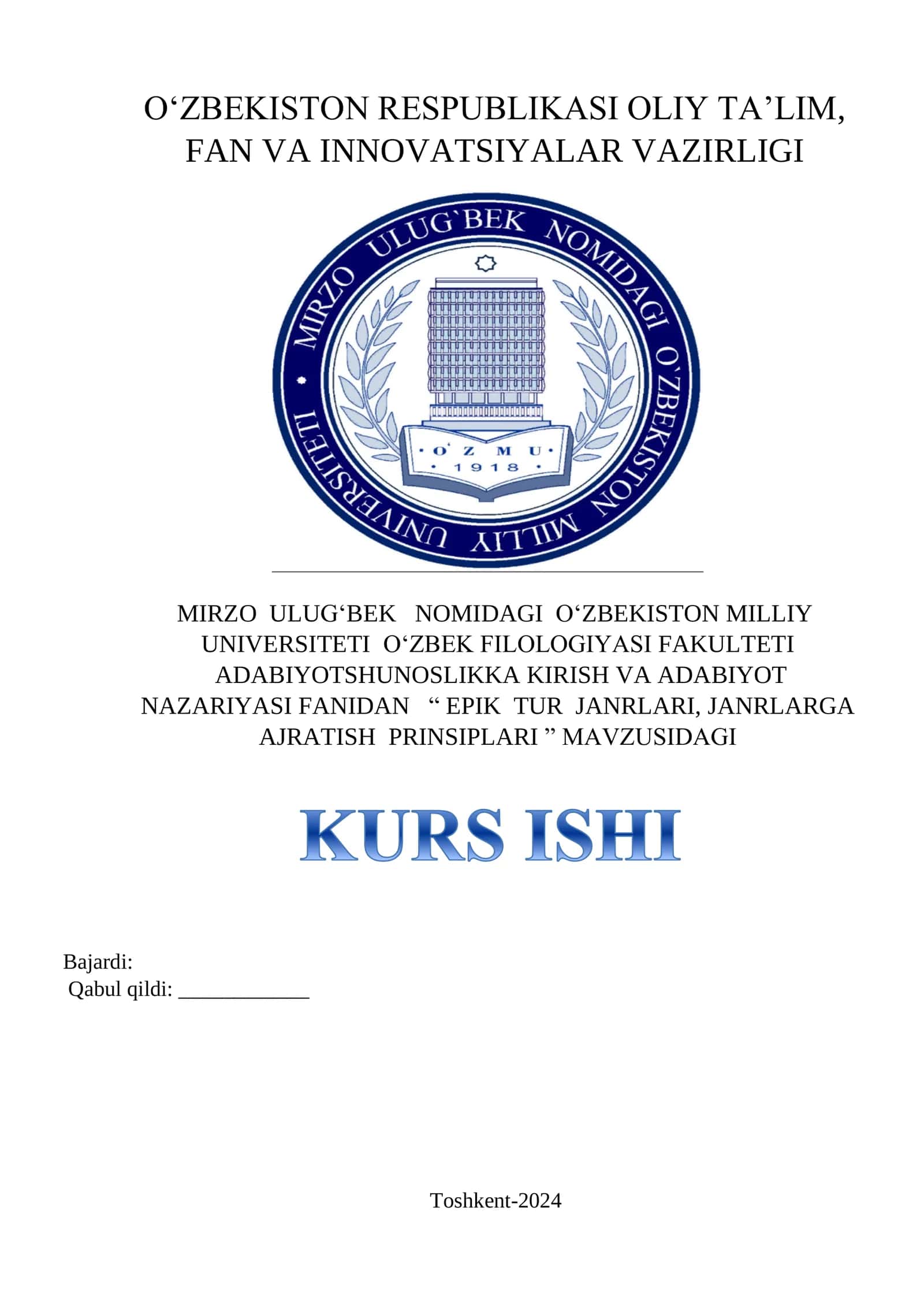 EPIK TUR JANRLARI, JANRLARGA AJRATISH PRINSIPLARI