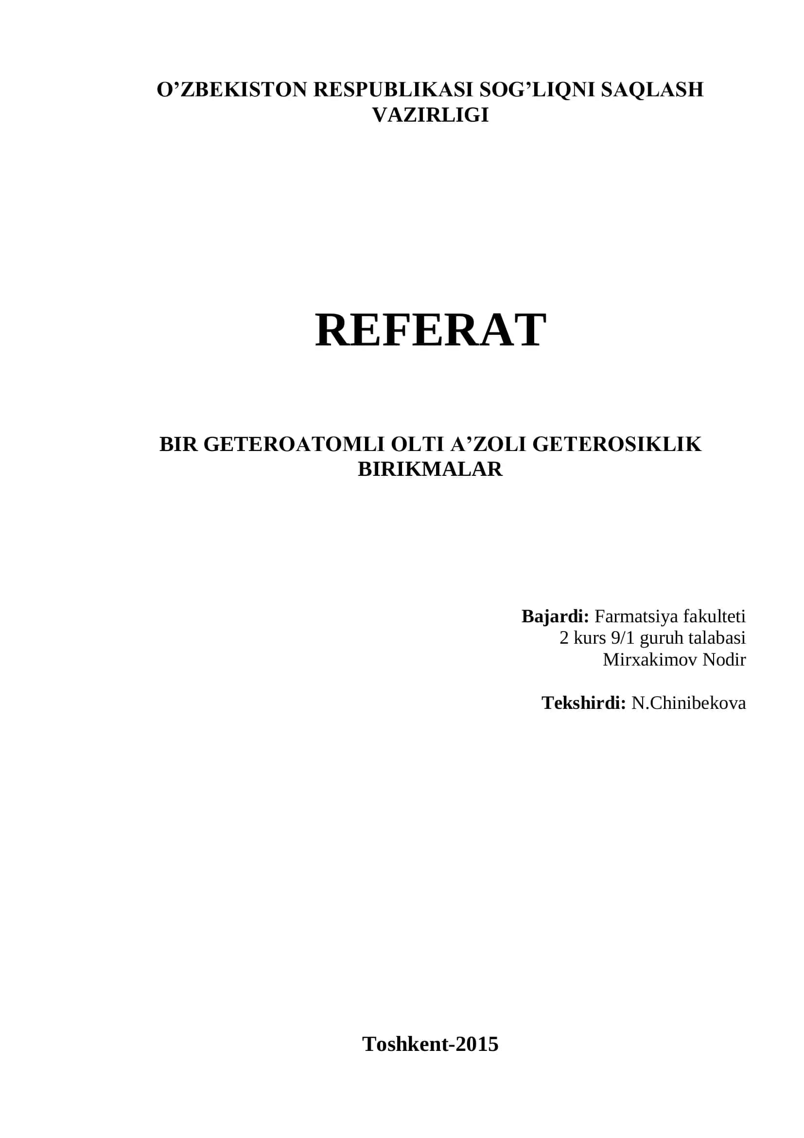 BIR GETEROATOMLI OLTI A’ZOLI GETEROSIKLIK BIRIKMALAR