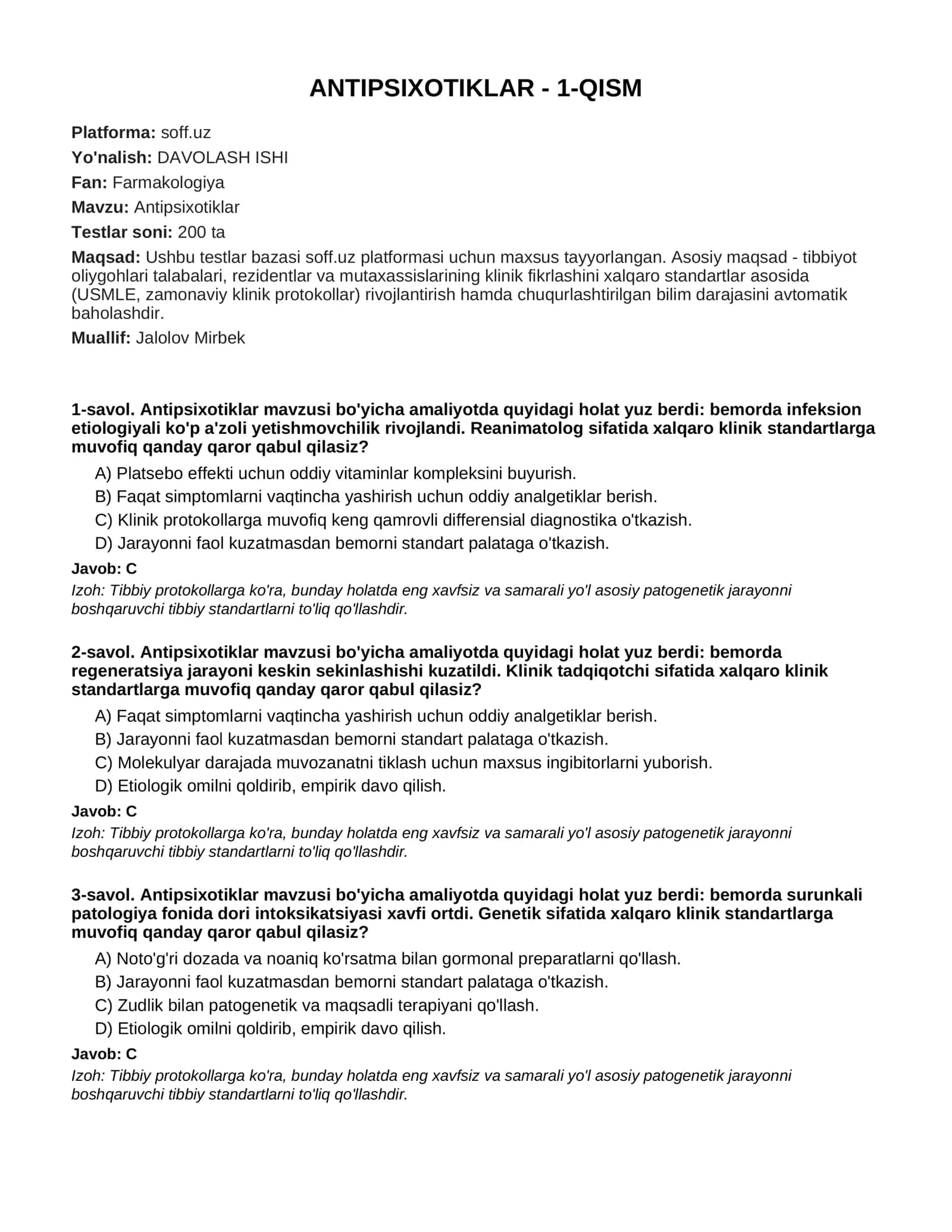 ANTIPSIXOTIKLAR - 1-QISM
