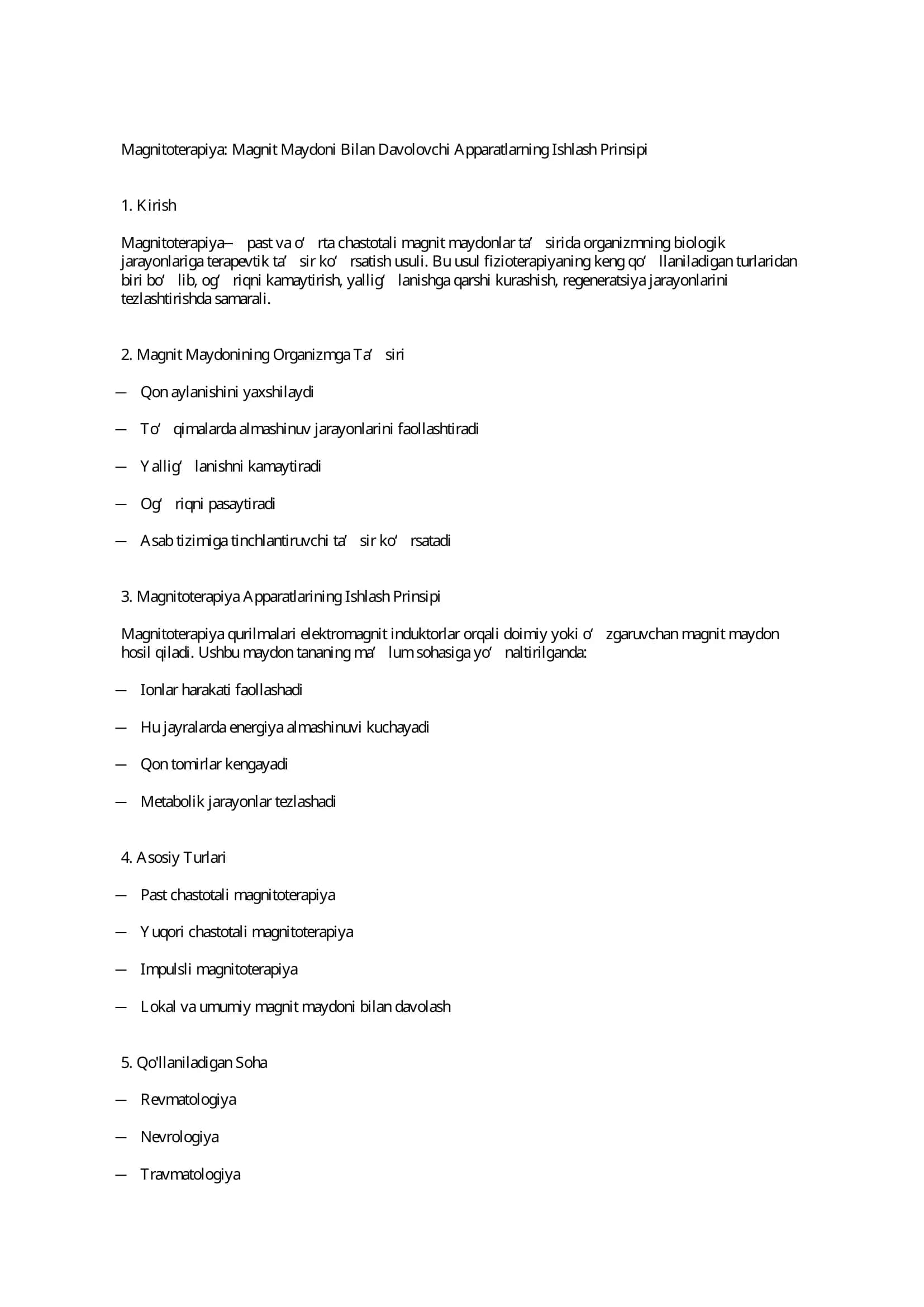 Magnitoterapiya: Magnit Maydoni Bilan Davolovchi Apparatlarning Ishlash Prinsipi