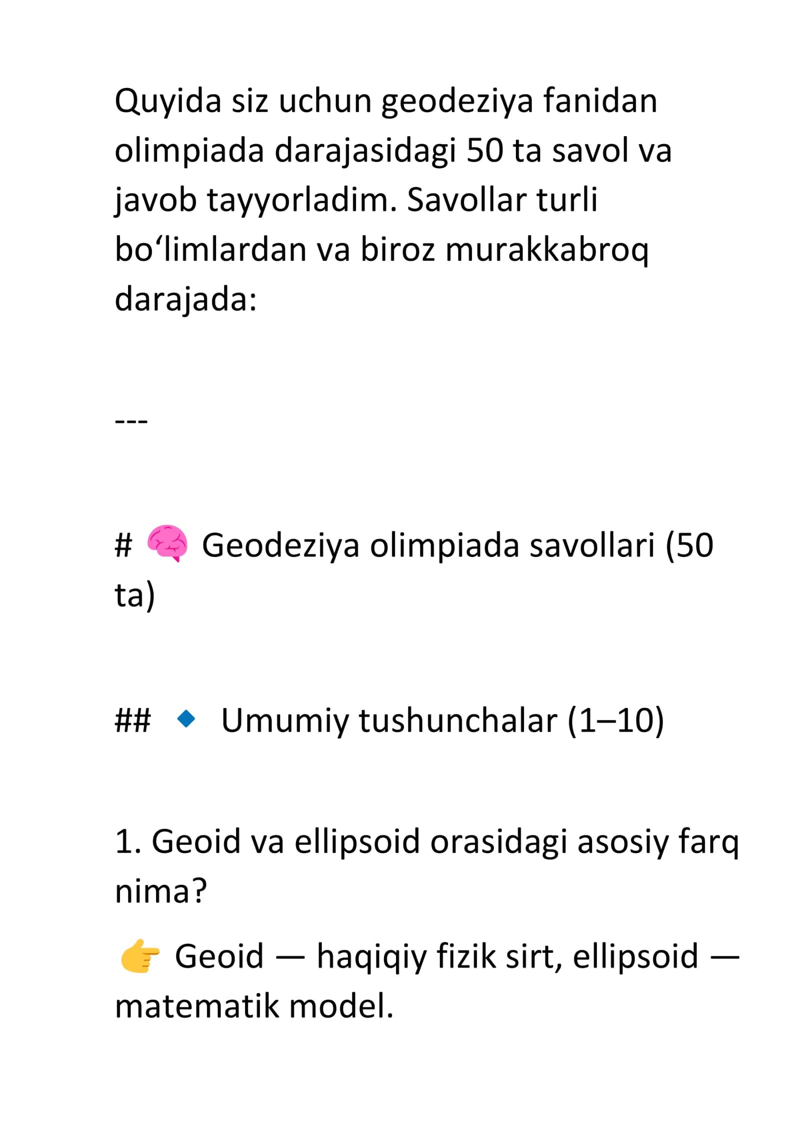 Geodeziya olimpiada savollari (50 ta)