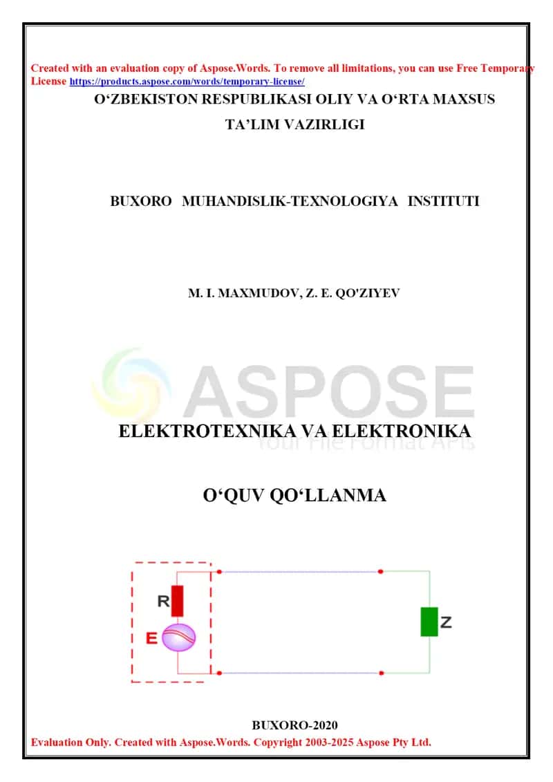 ELEKTROTEXNIKA VA ELEKTRONIKA O‘QUV QO‘LLANMA