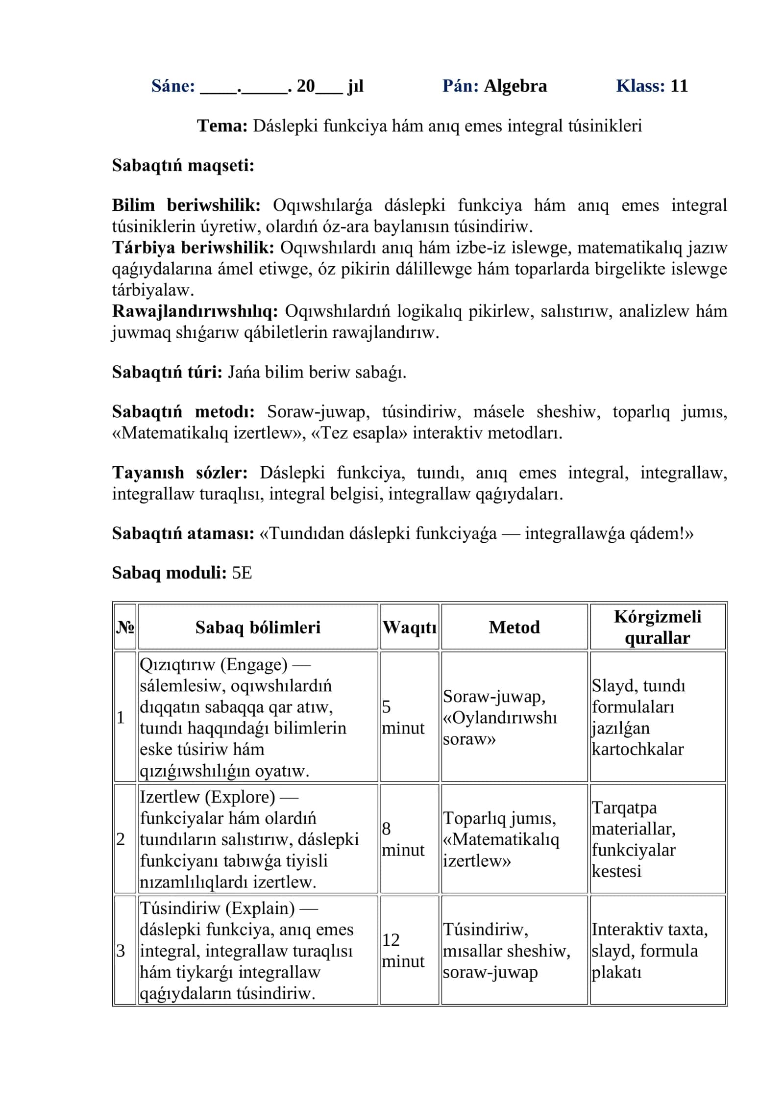 Algebra 11-sinf matematika darsi
