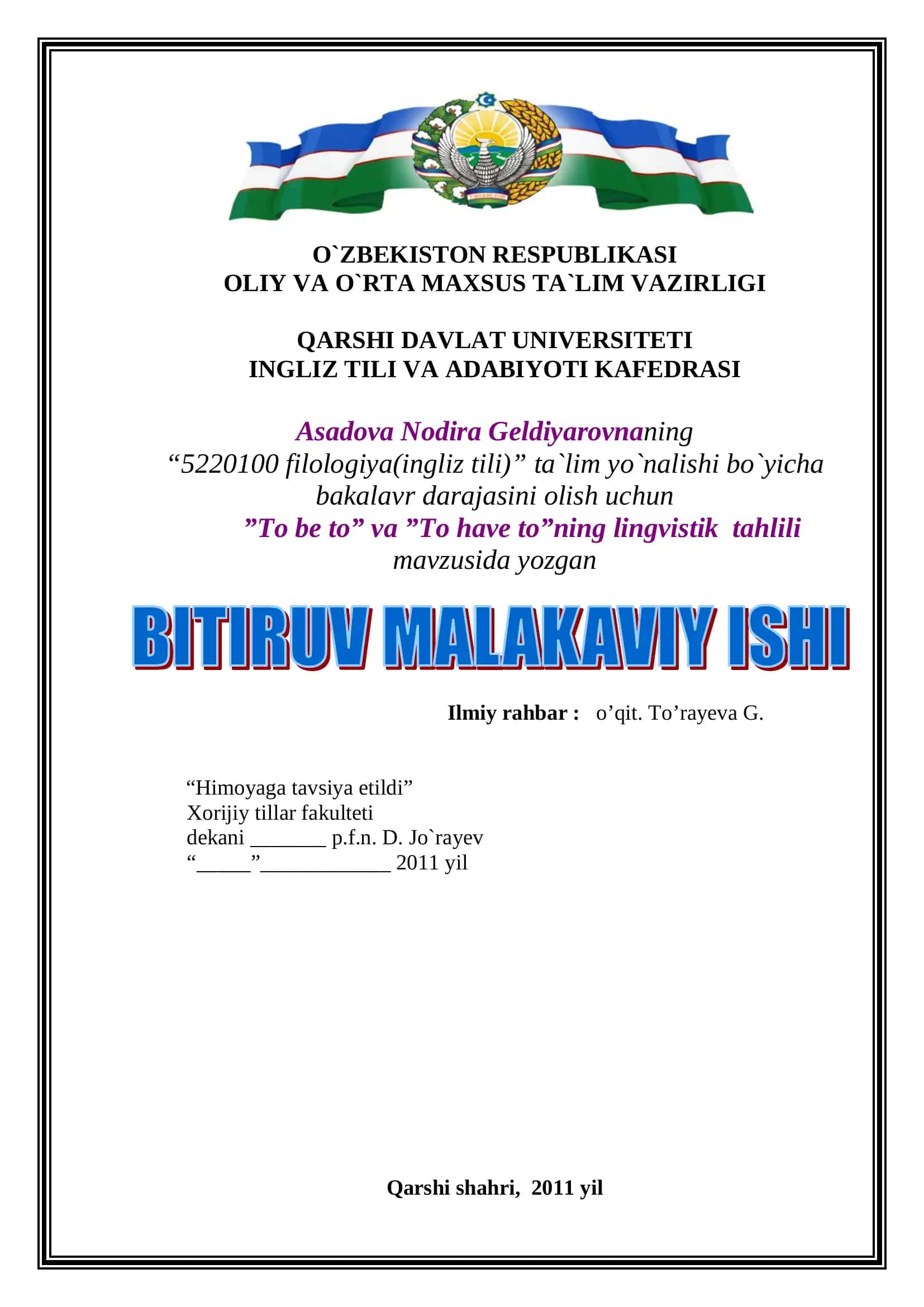 "To be to" va "To have to"ning lingvistik tahlili