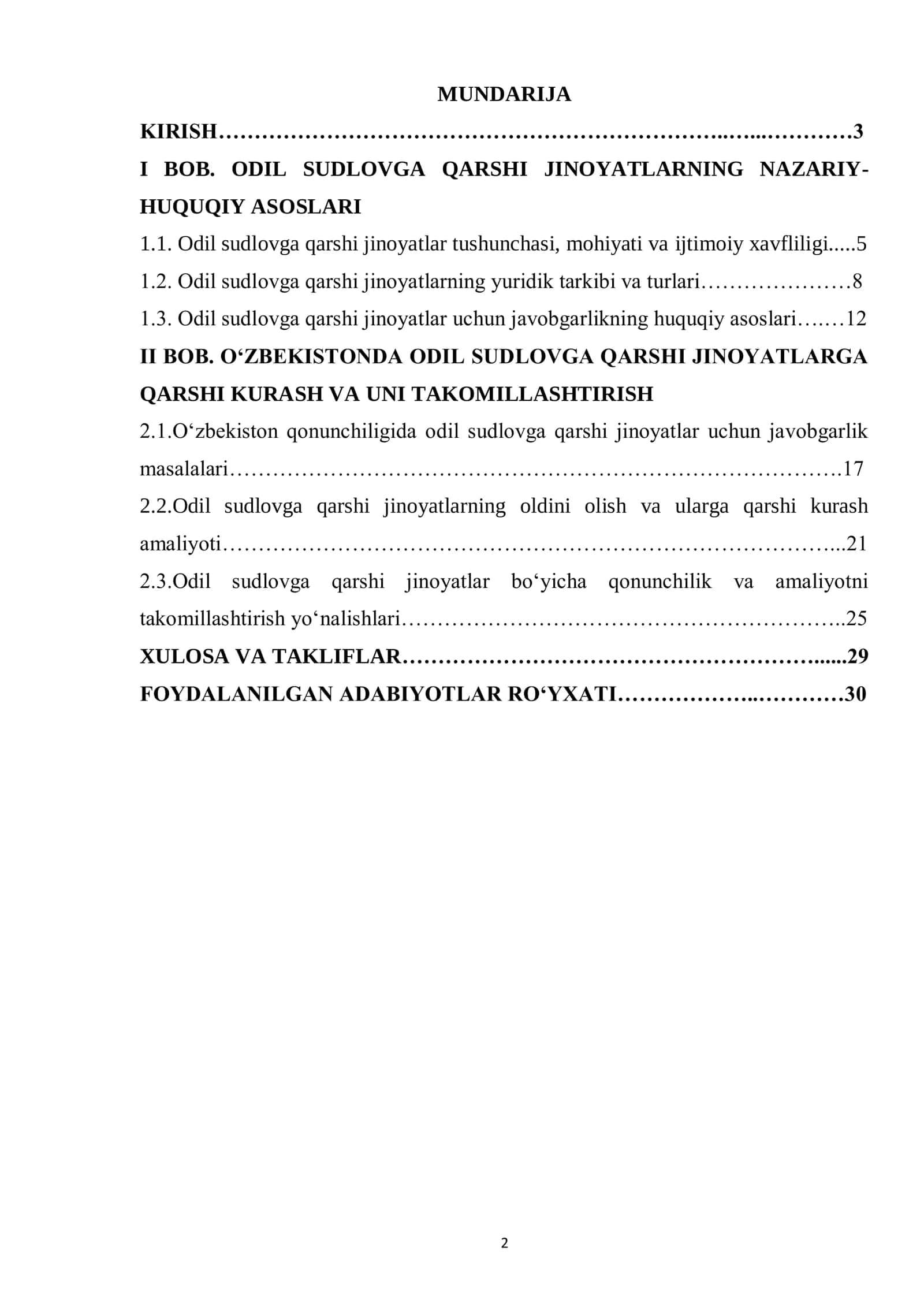 Jinoyat huquqi. "Odil sudlovga qarshi jinoyatlar" kurs ishi.
