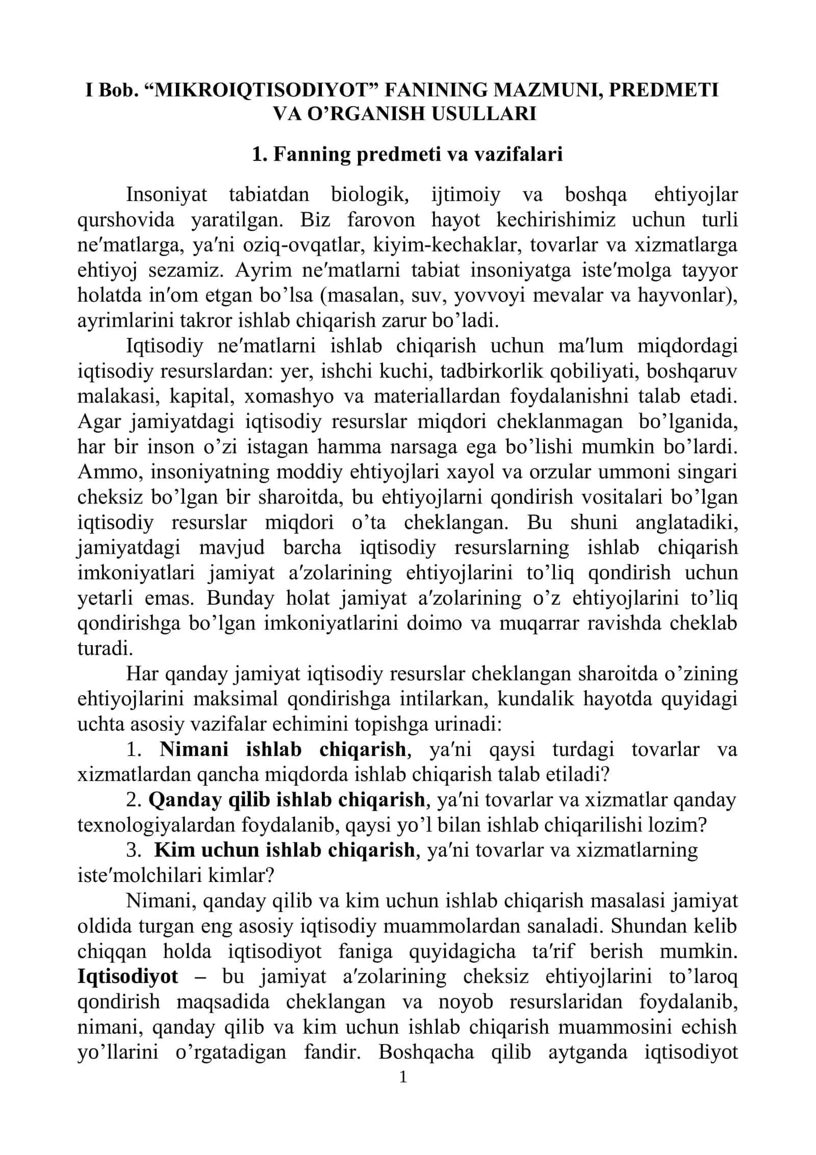 MIKRO IQTISODIYOT fanining mazmuni