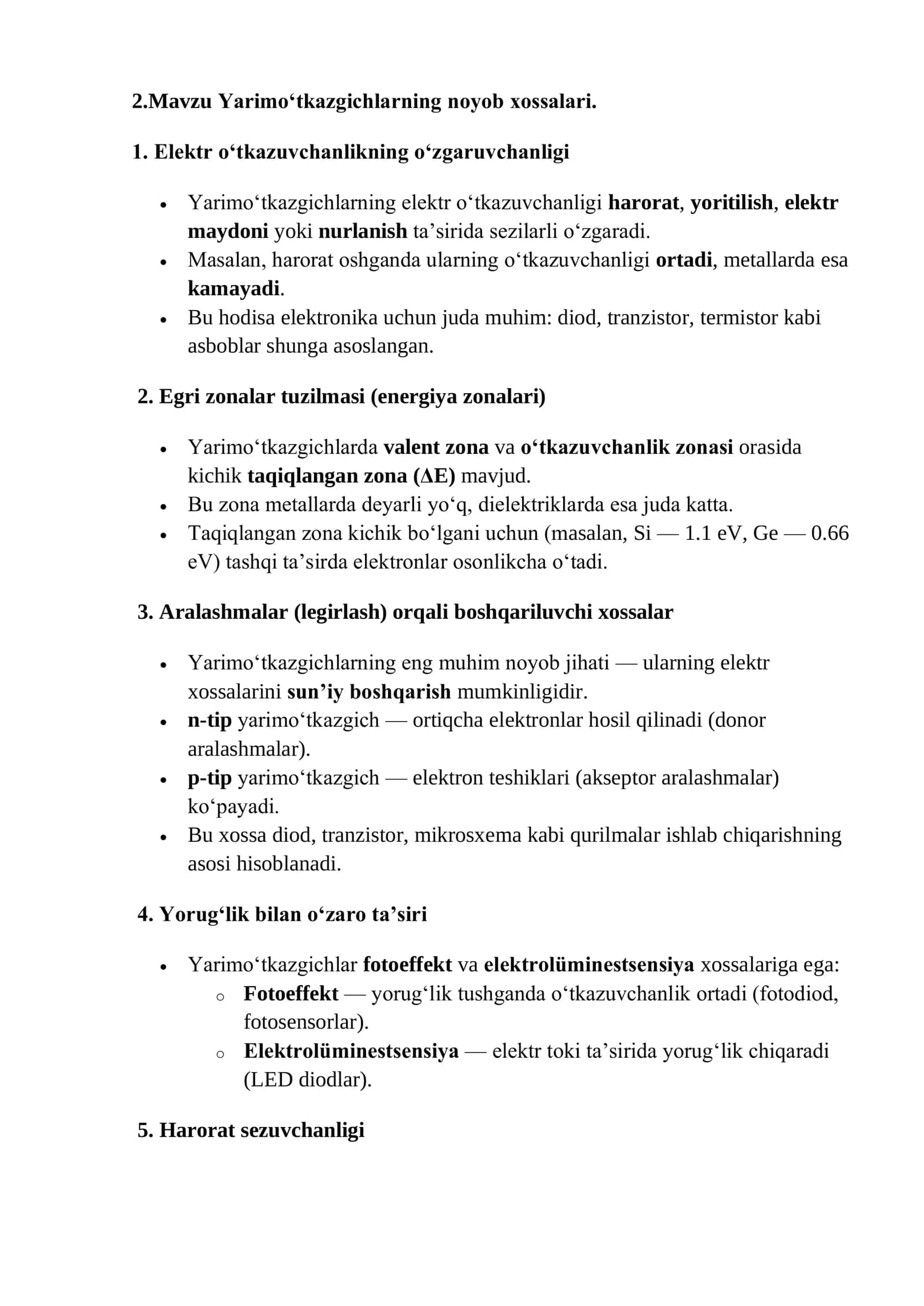 Yarimo‘tkazgichlarning noyob xossalari