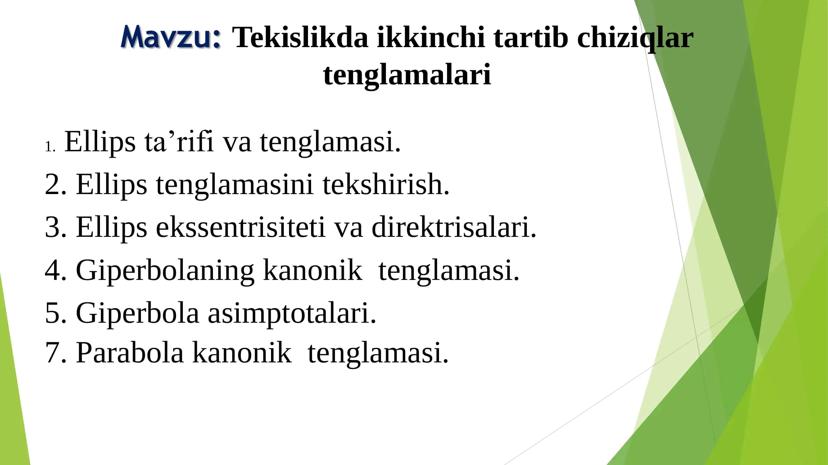 Ellips va giperbola tenglamasi