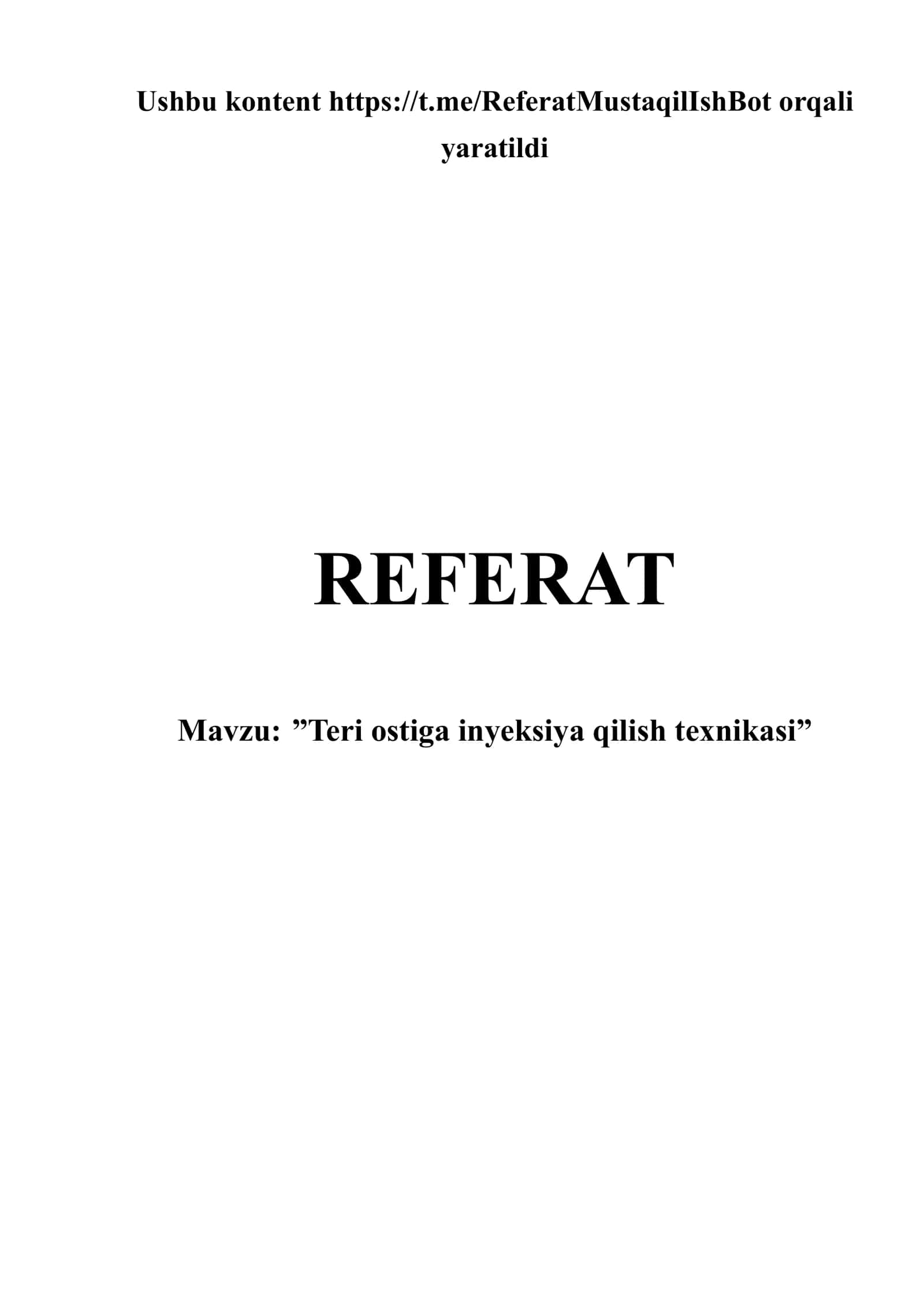 ”Teri ostiga inyeksiya qilish texnikasi”