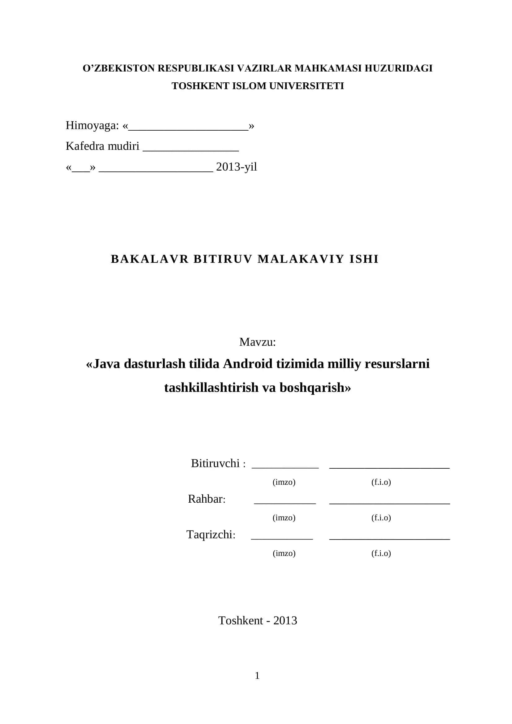 Android tizimida milliy resurslarni tashkillashtirish va boshqarish