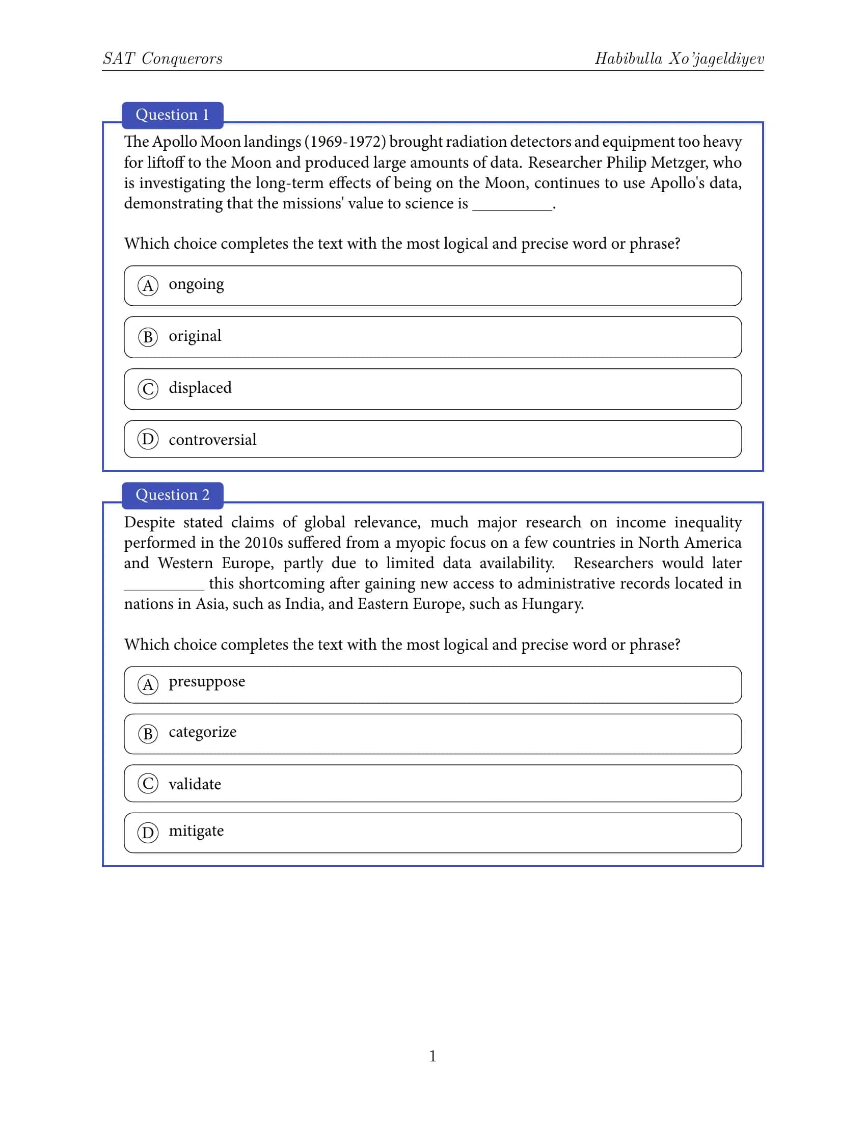 SAT Questions