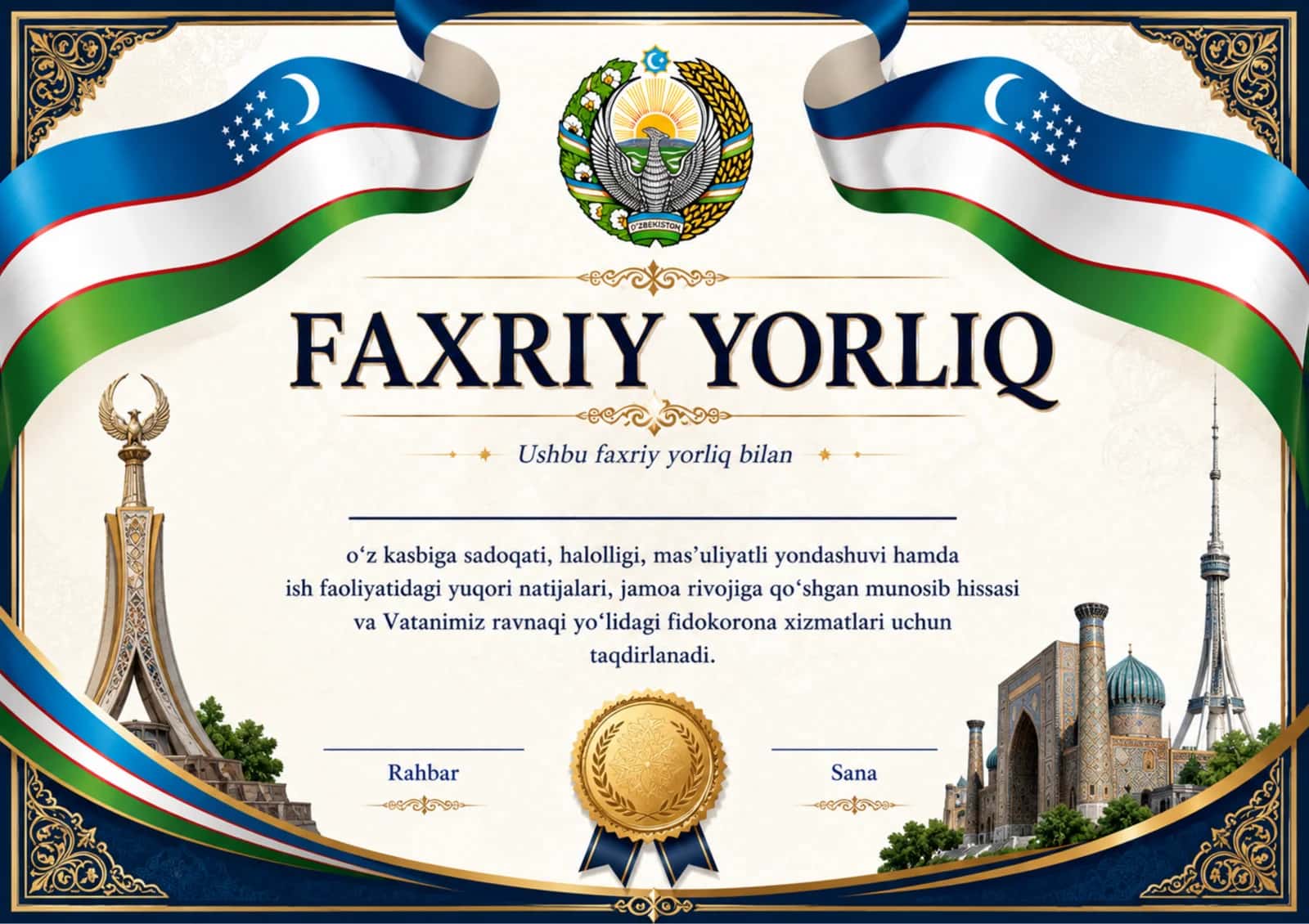Faxriy yorliq 3 ta shablon