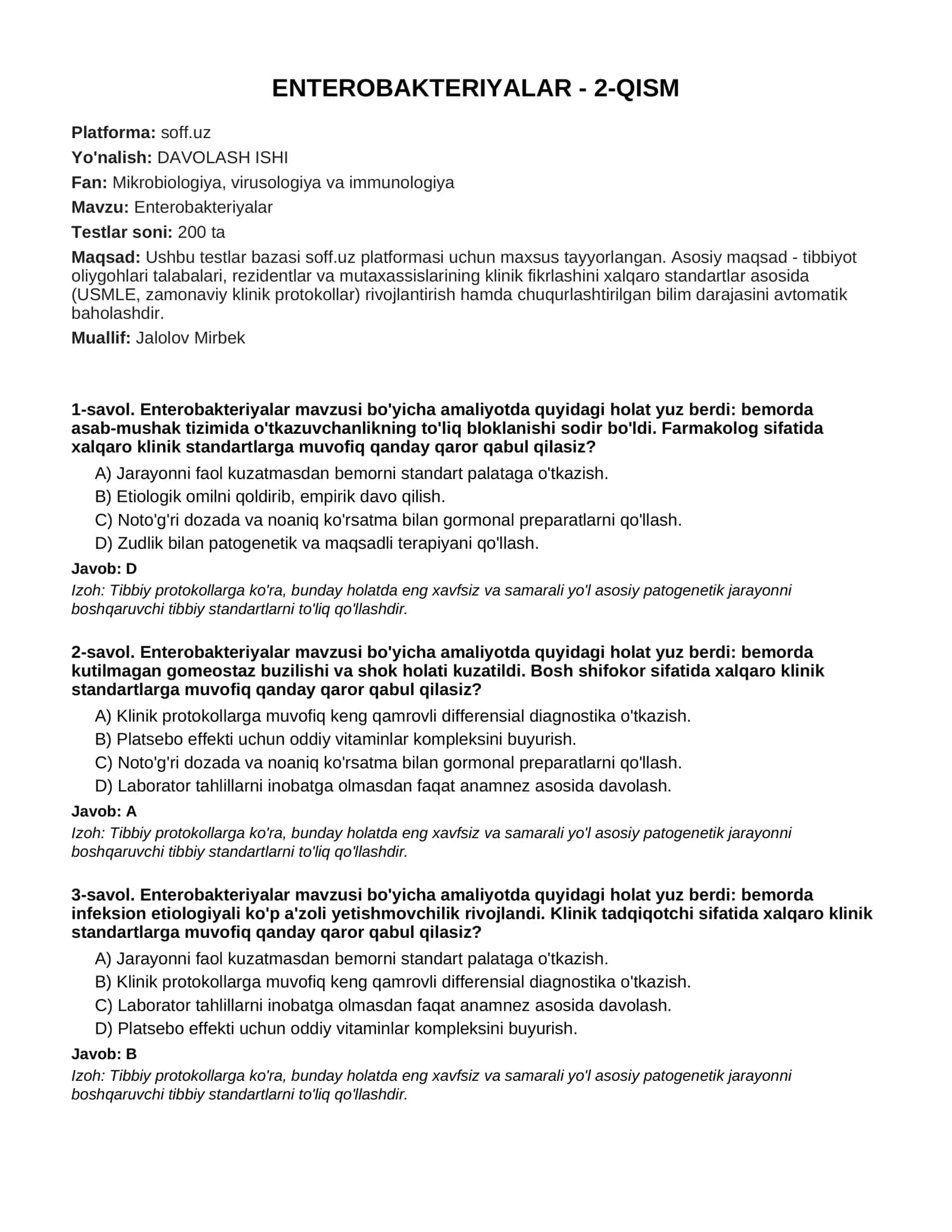ENTEROBAKTERIYALAR - 2-QISM