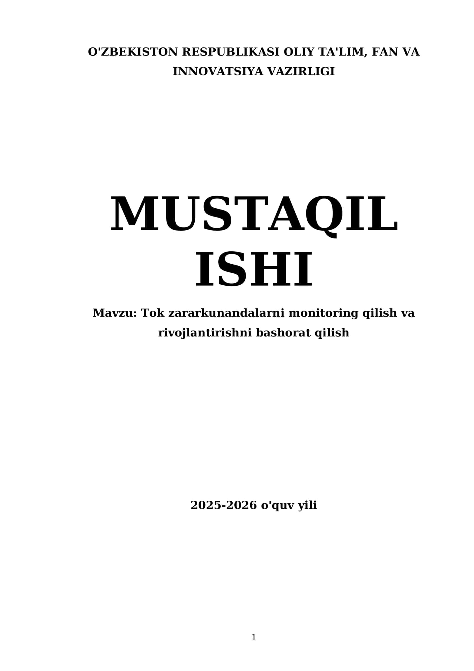 Tok zararkunandalarni monitoring qilish va rivojlantirishni bashorat qilish (Mustaqil ishi)