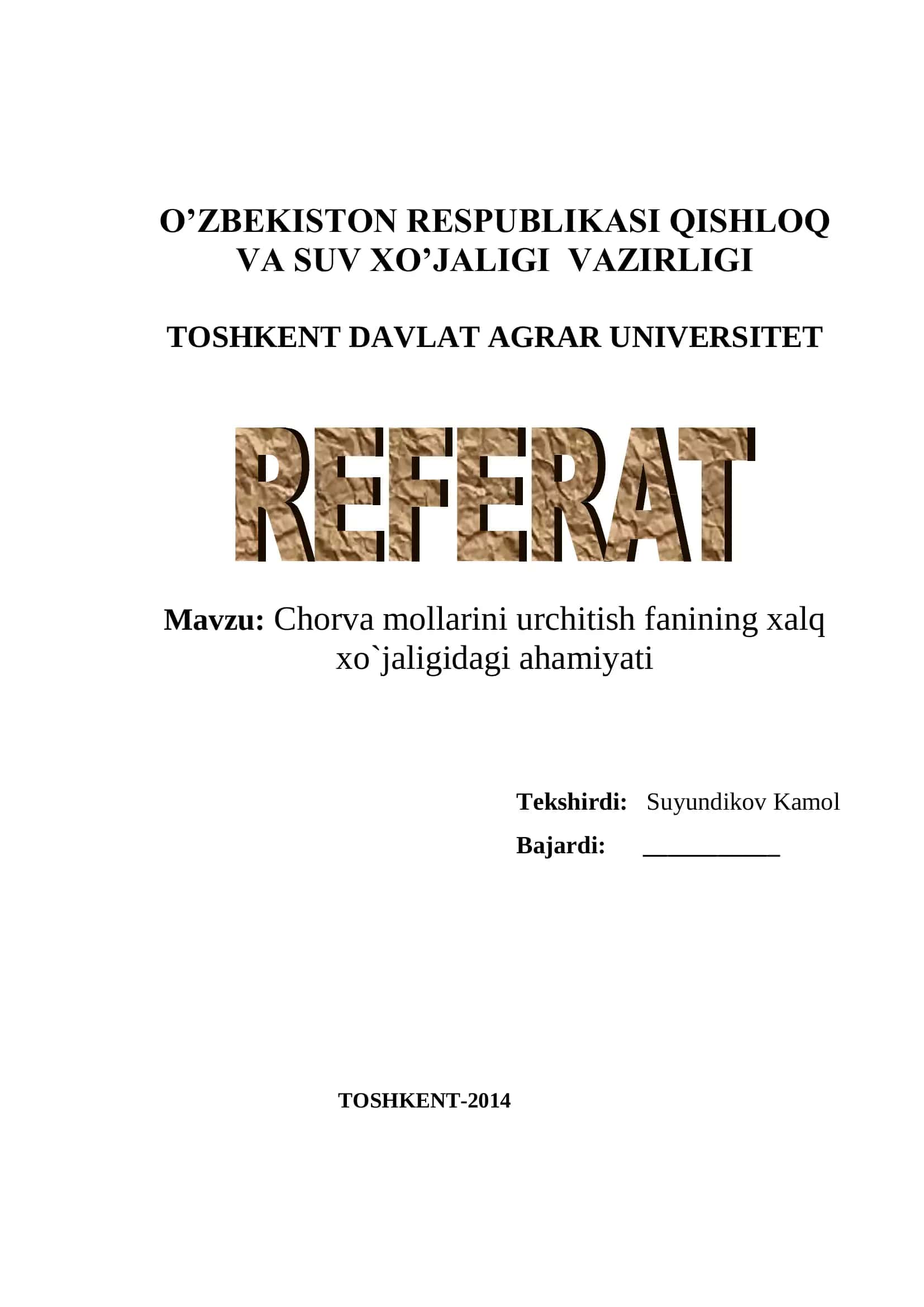 Chorva mollarini urchitish fanining xalq xo`jaligidagi ahamiyati