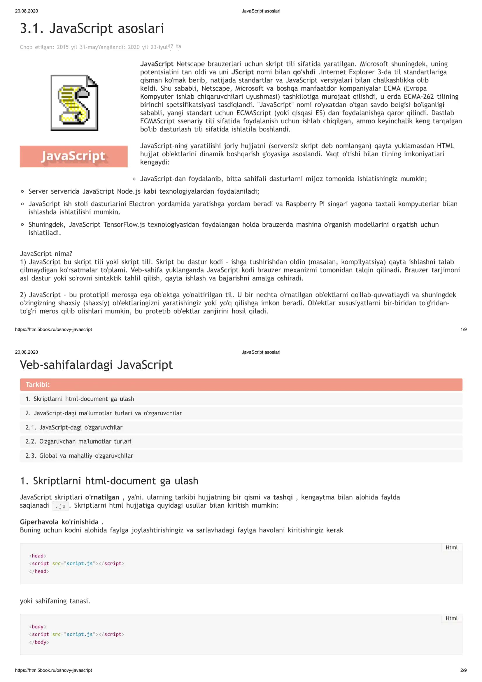 JavaScript asoslari