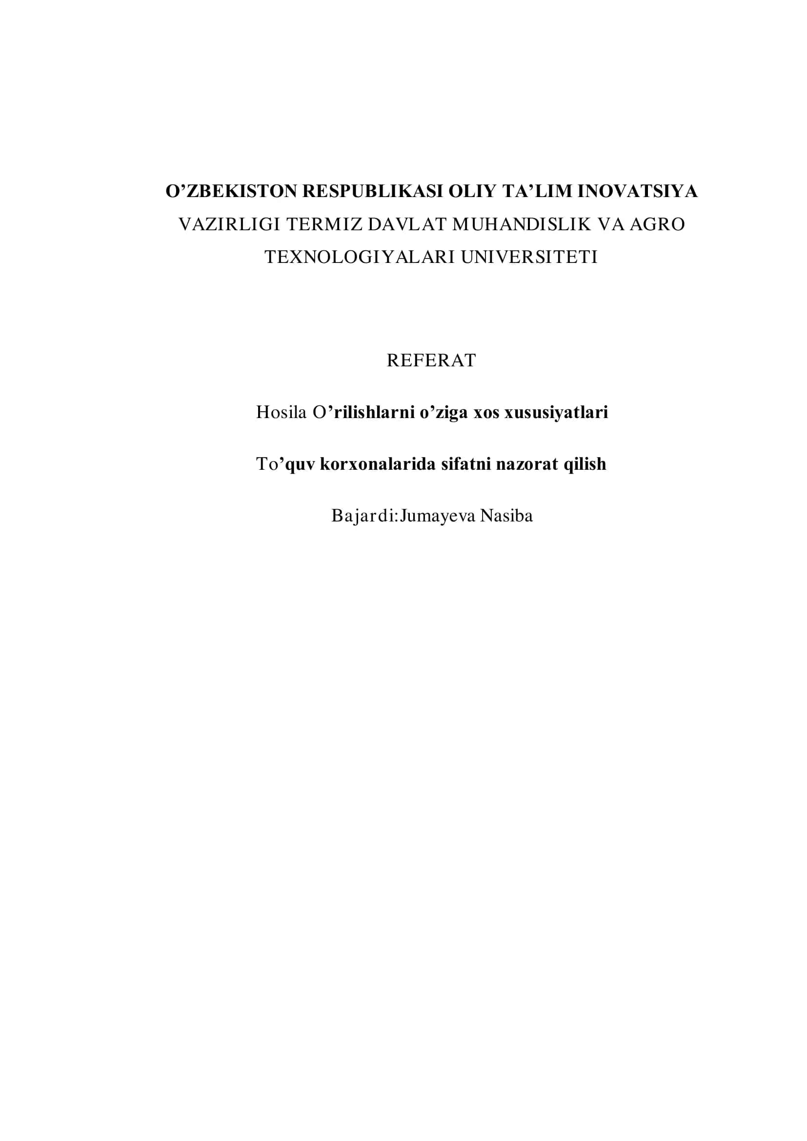 Hosila O‘rilishlarni o‘ziga xos xususiyatlari