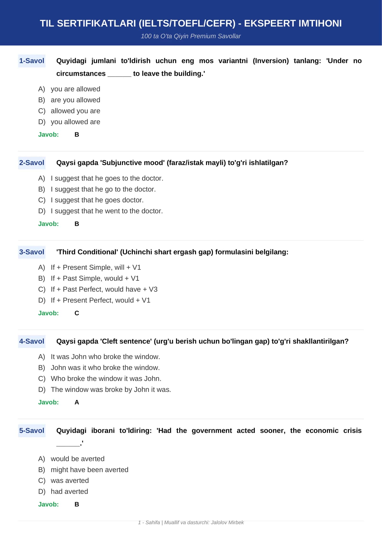 TIL SERTIFIKATLARI (IELTS/TOEFL/CEFR) - EKSPEERT IMTIHONI
