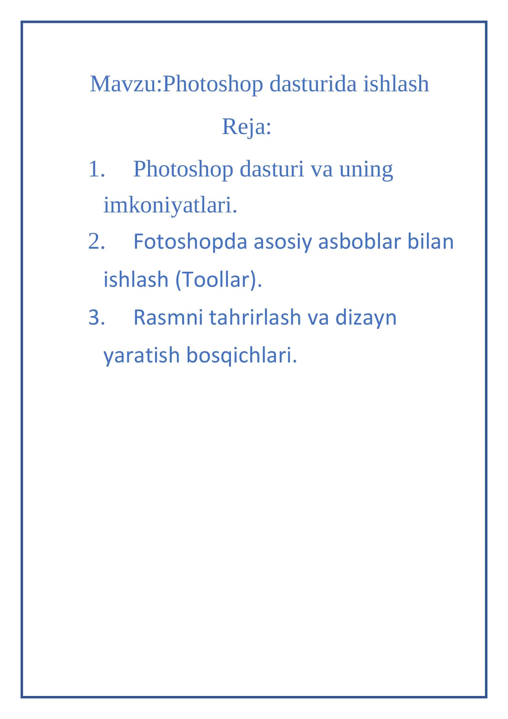 Photoshop dasturida ishlash