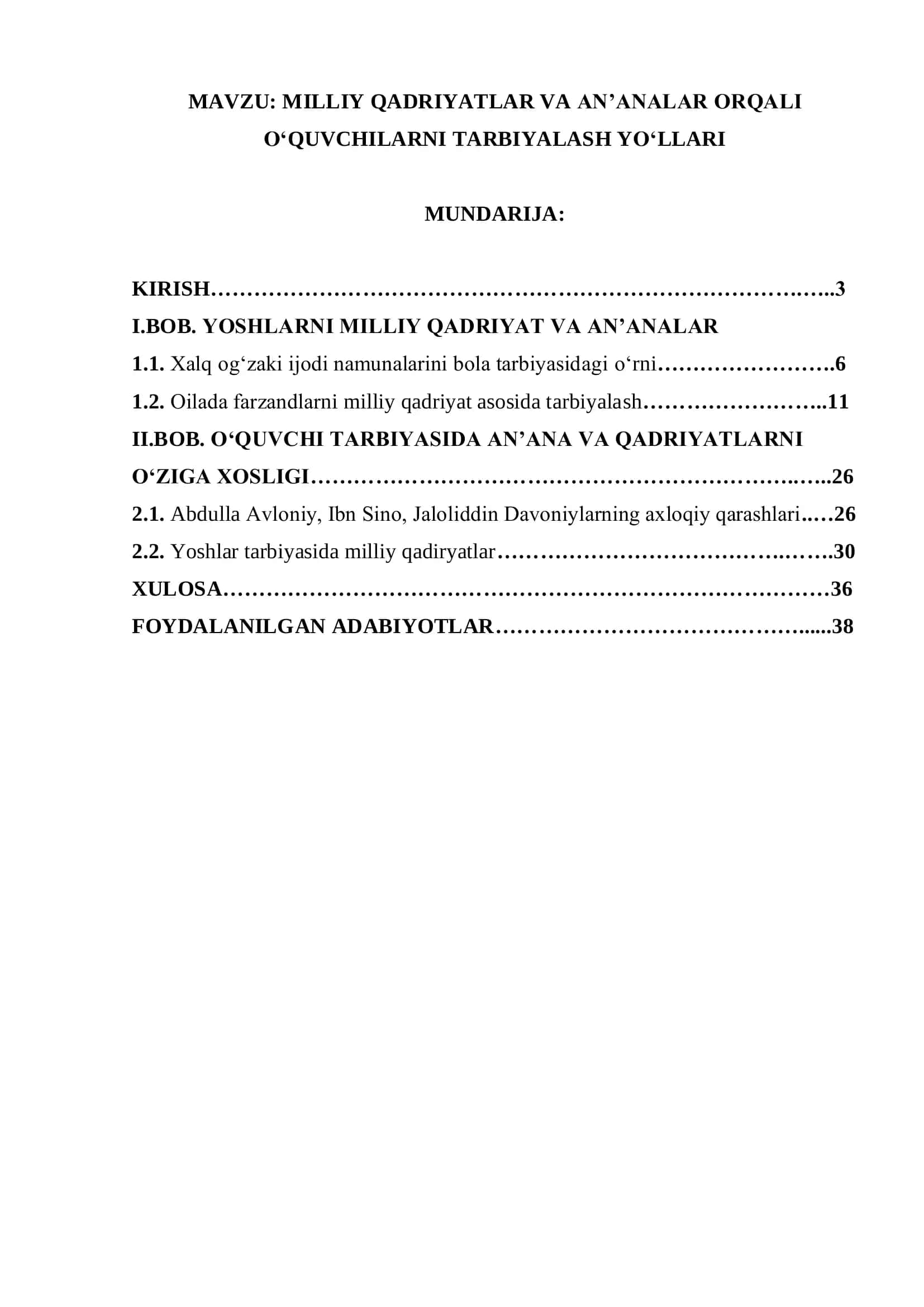 MILLIY QADRIYATLAR VA AN’ANALAR ORQALI O‘QUVCHILARNI TARBIYALASH YO‘LLARI