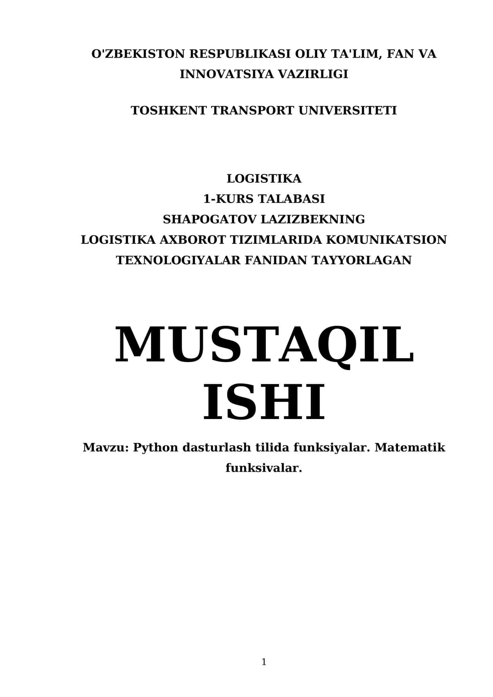 Python dasturlash tilida funksiyalar