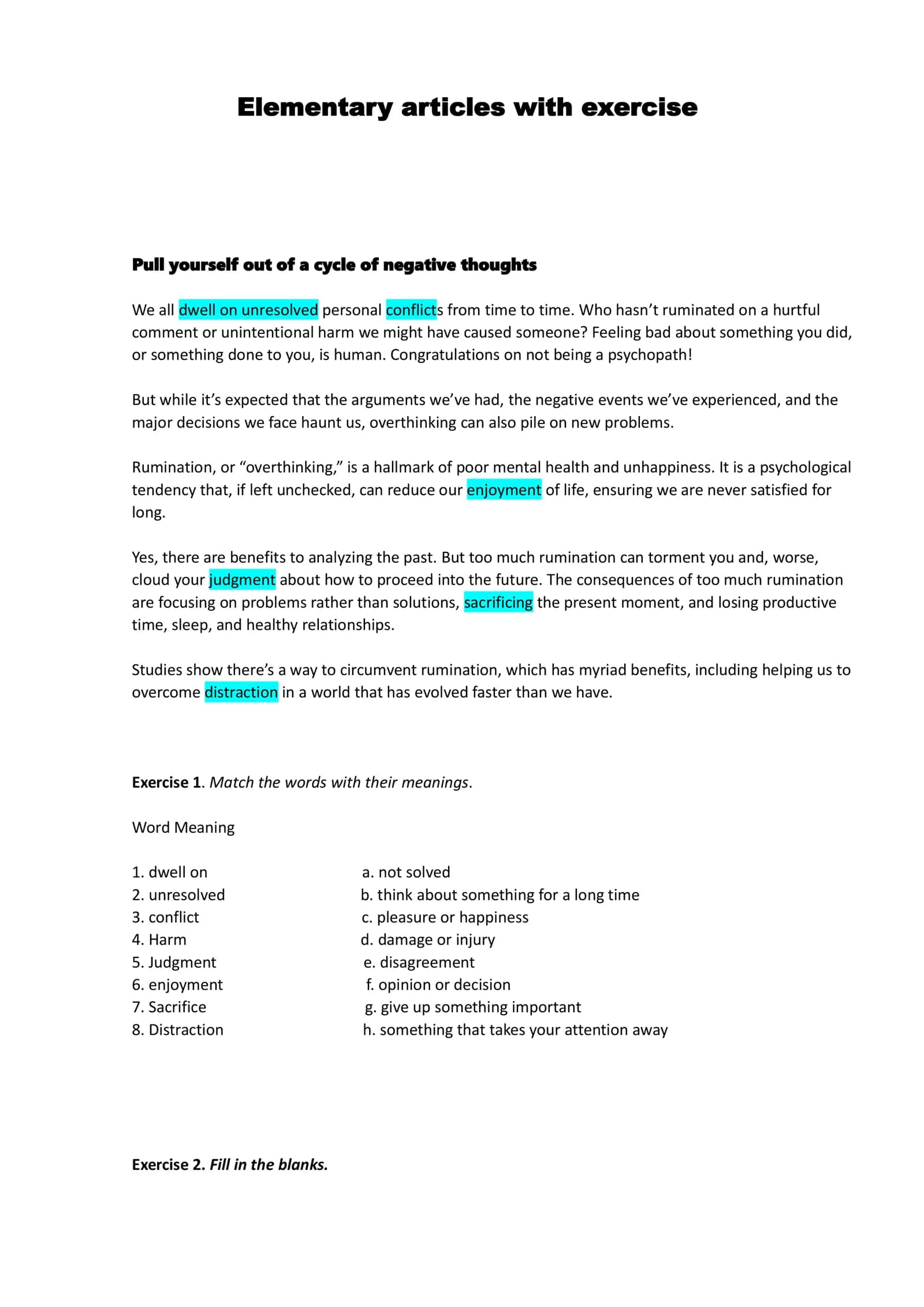 Articles for improve reading skills (elementary)