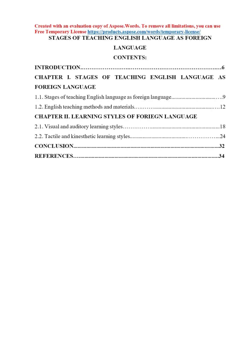 Stages of teaching English language as foreign language