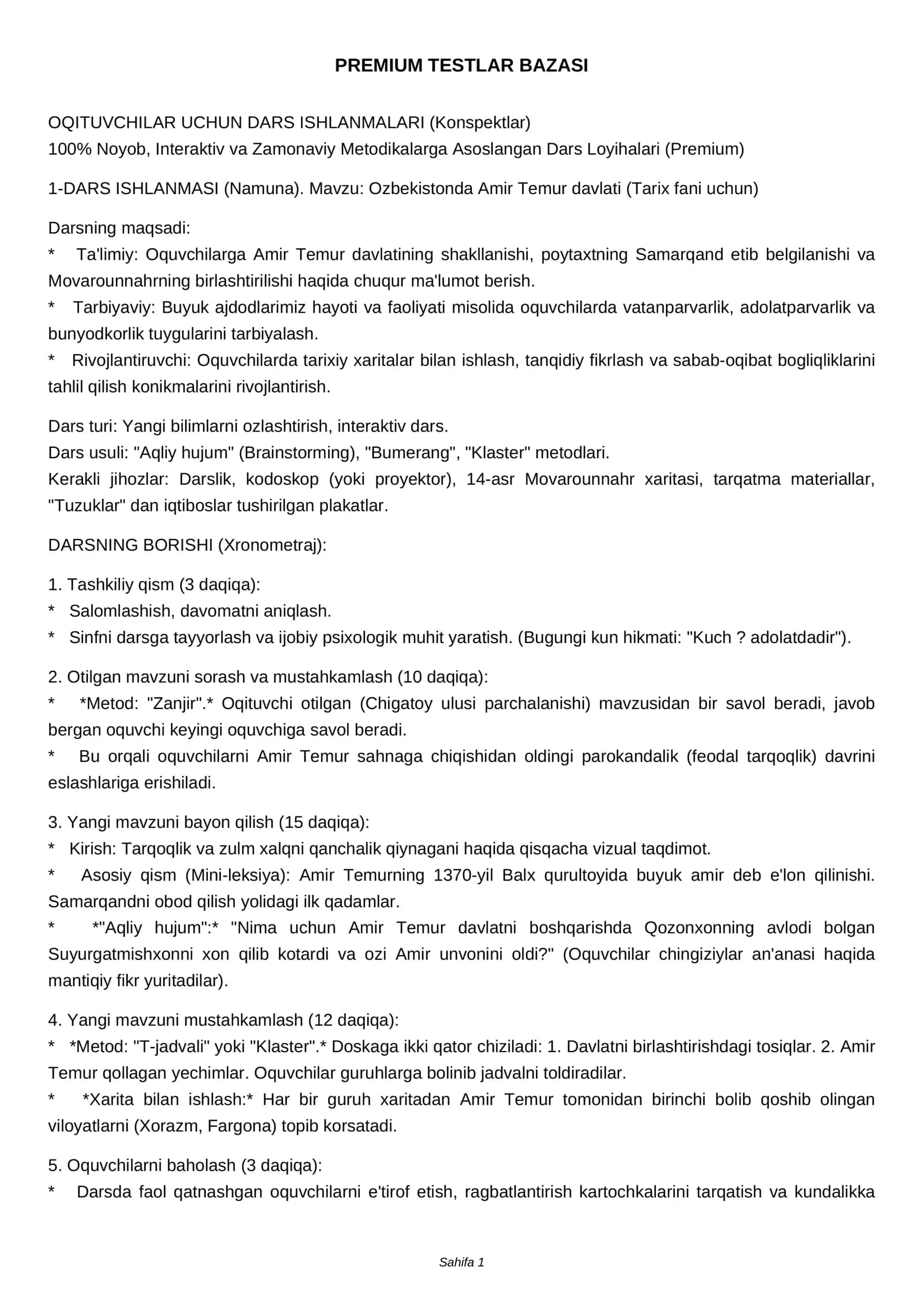 OQITUVCHILAR UCHUN DARS ISHLANMALARI (Konspektlar)