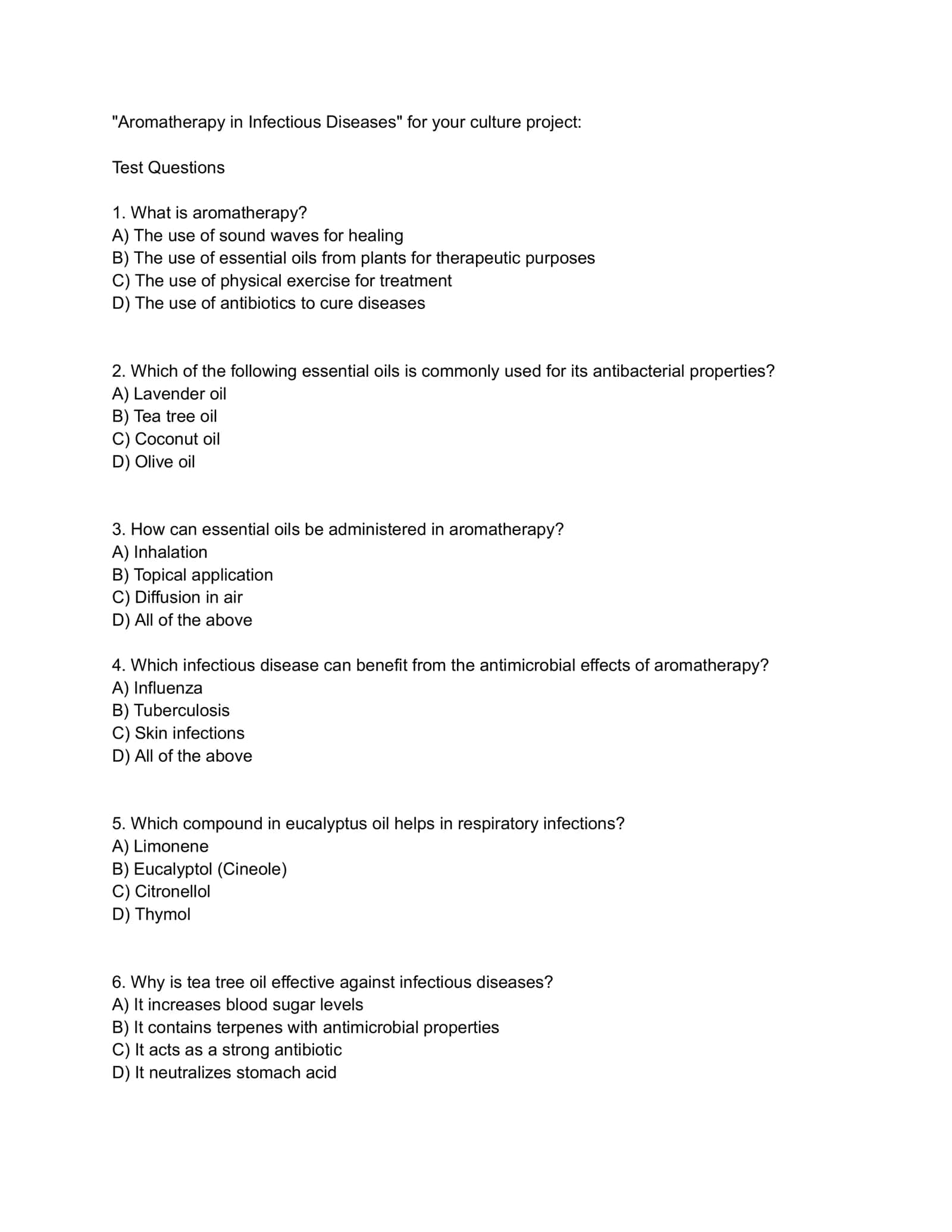 Aromatherapy in Infectious Diseases