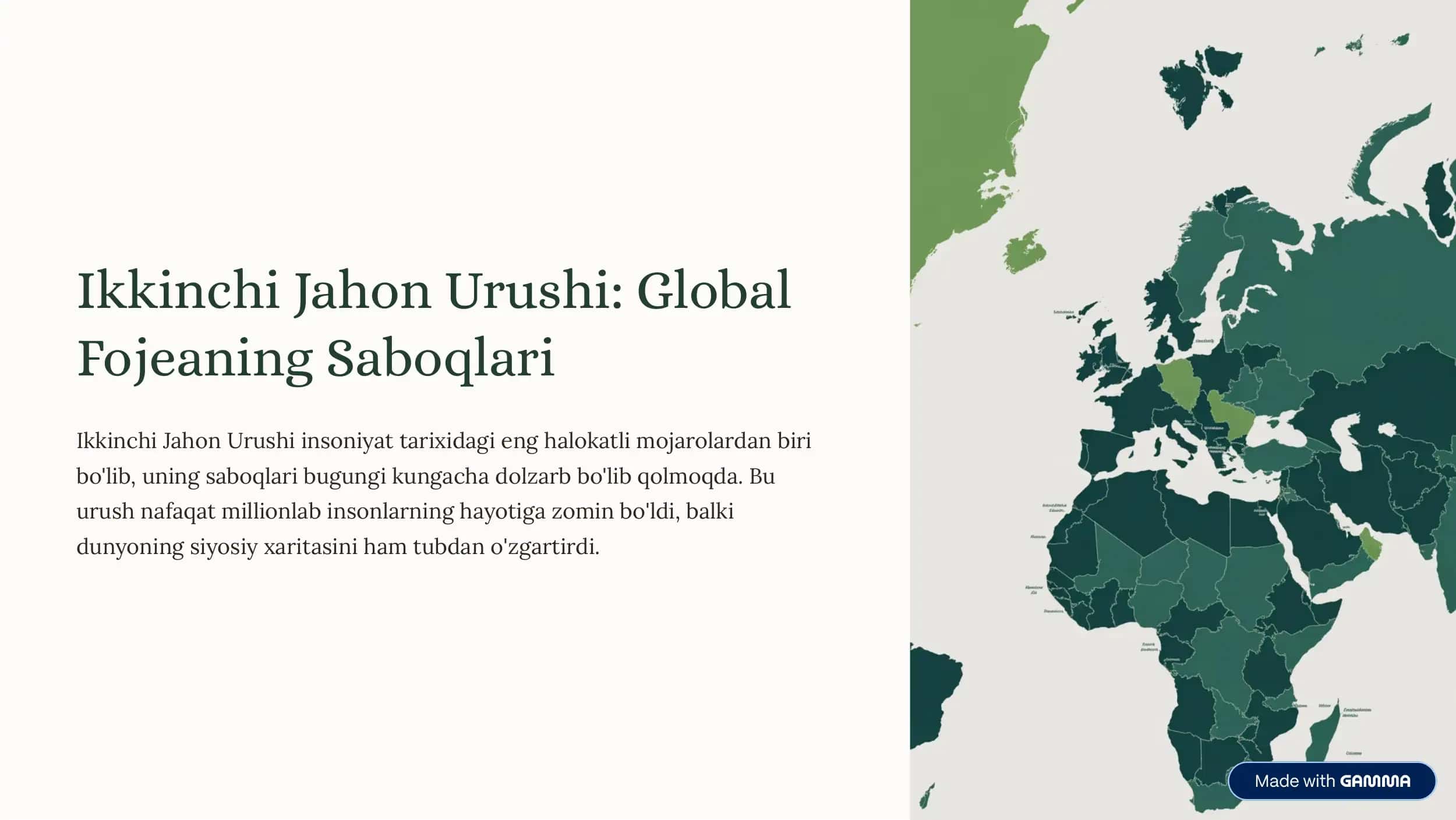 Ikkinchi Jahon Urushi: Global Fojeaning Saboqlari